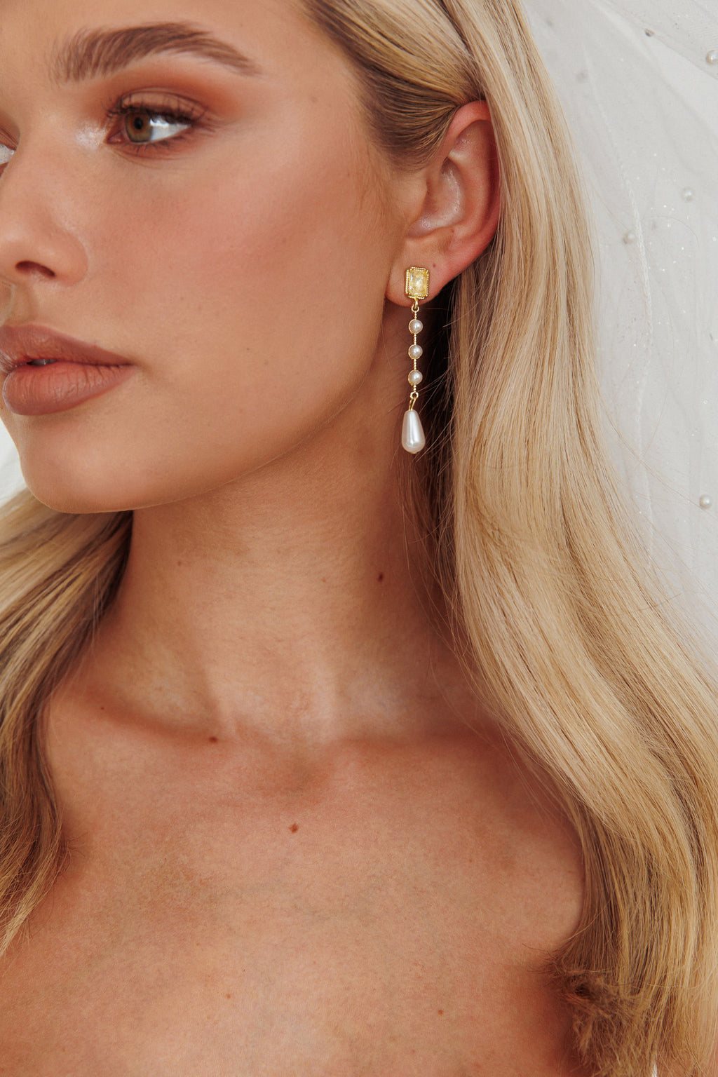 Mercy Pearl & Crystal Drop Earrings Gold by Selfie Leslie Australia
