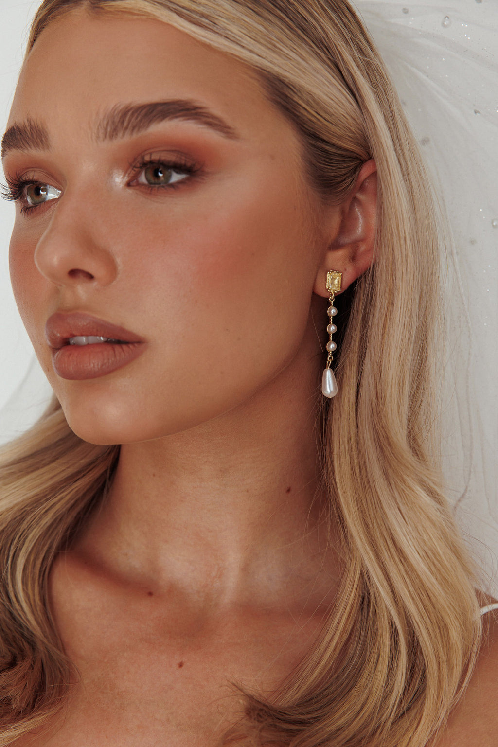 Mercy Pearl & Crystal Drop Earrings Gold by Selfie Leslie Australia
