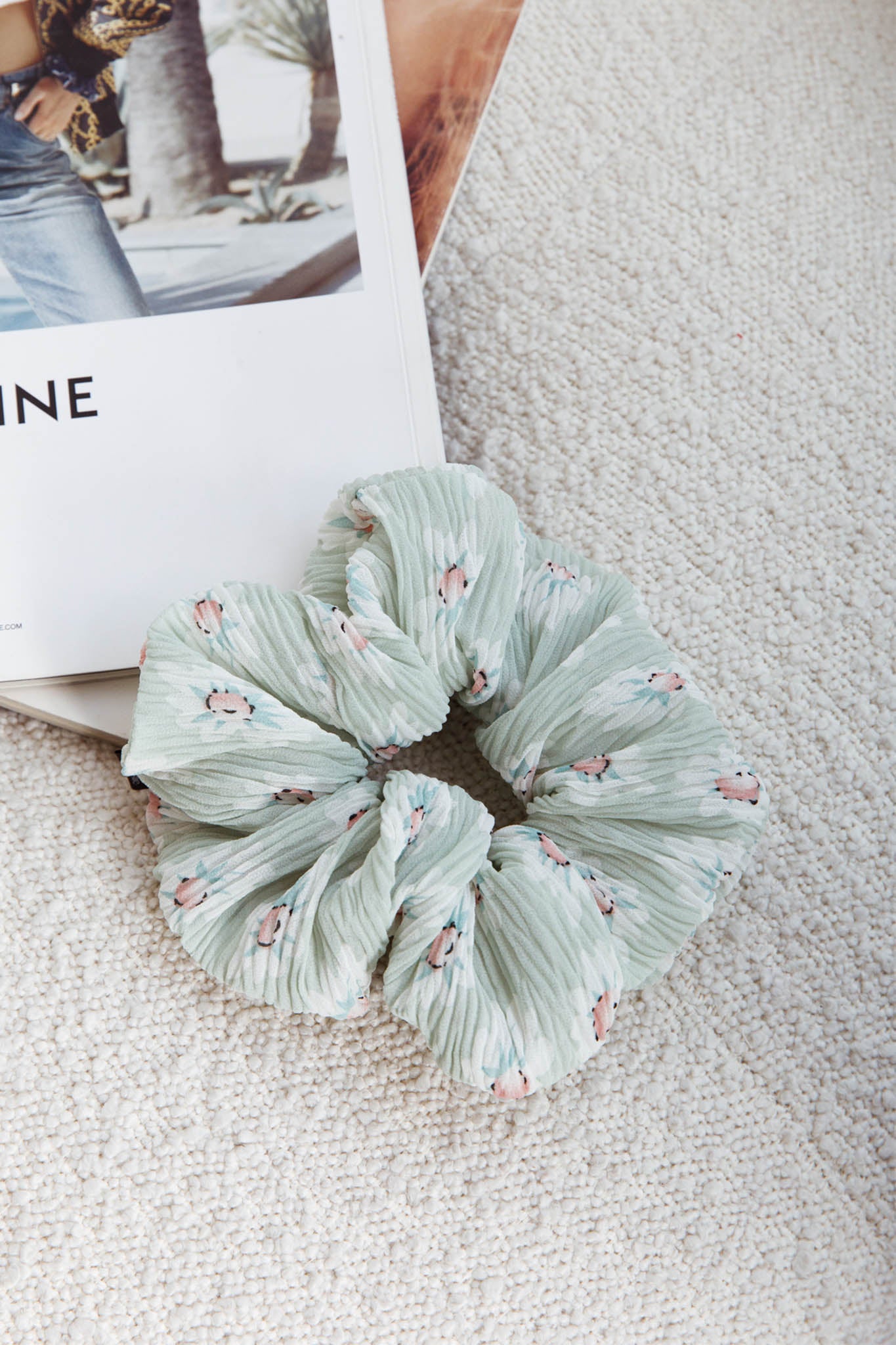 Chouchou Crepe Scrunchie Floral Sage by Selfie Leslie Australia