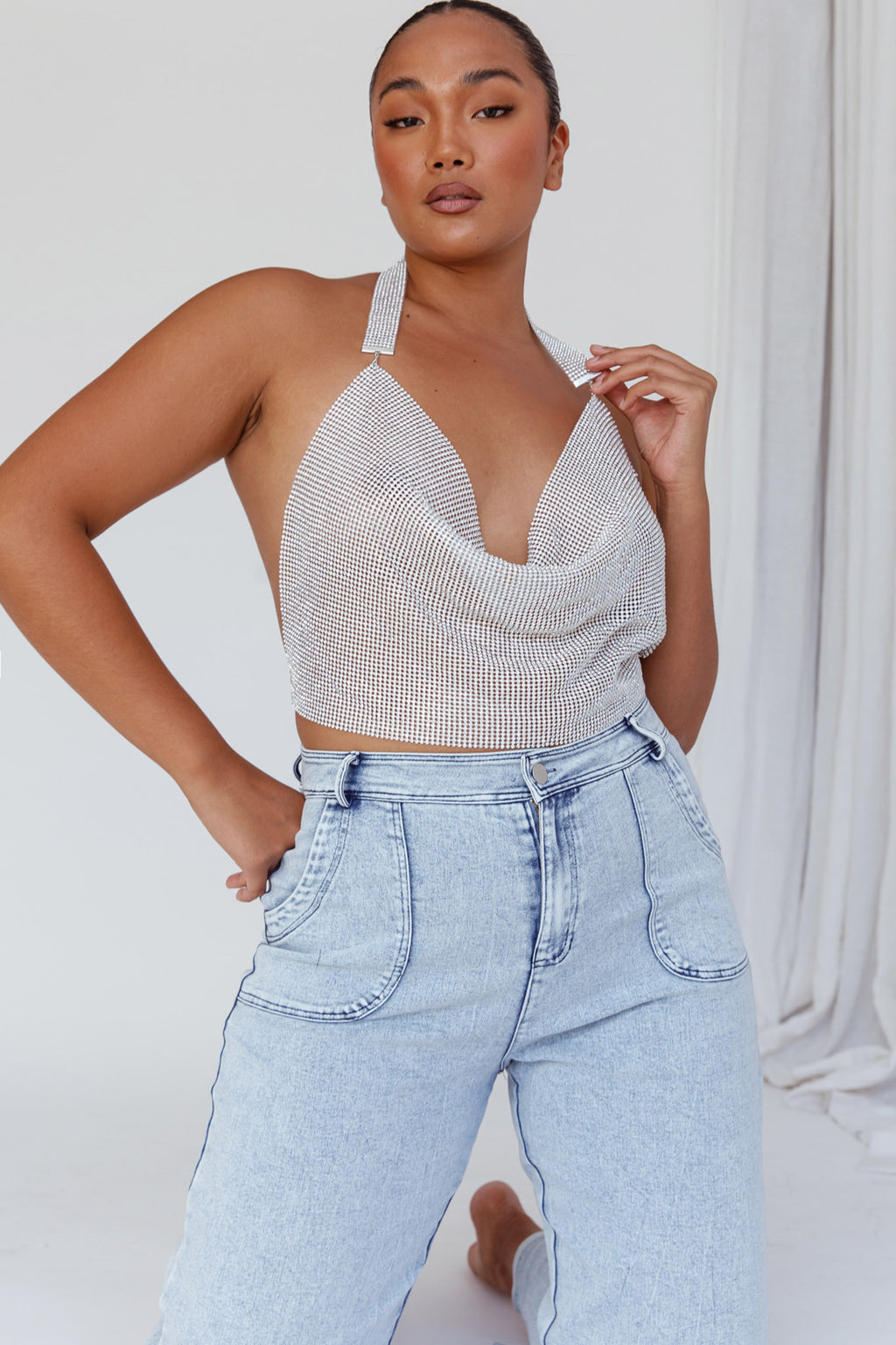 California Diamante Crop Vest Silver by Selfie Leslie Australia