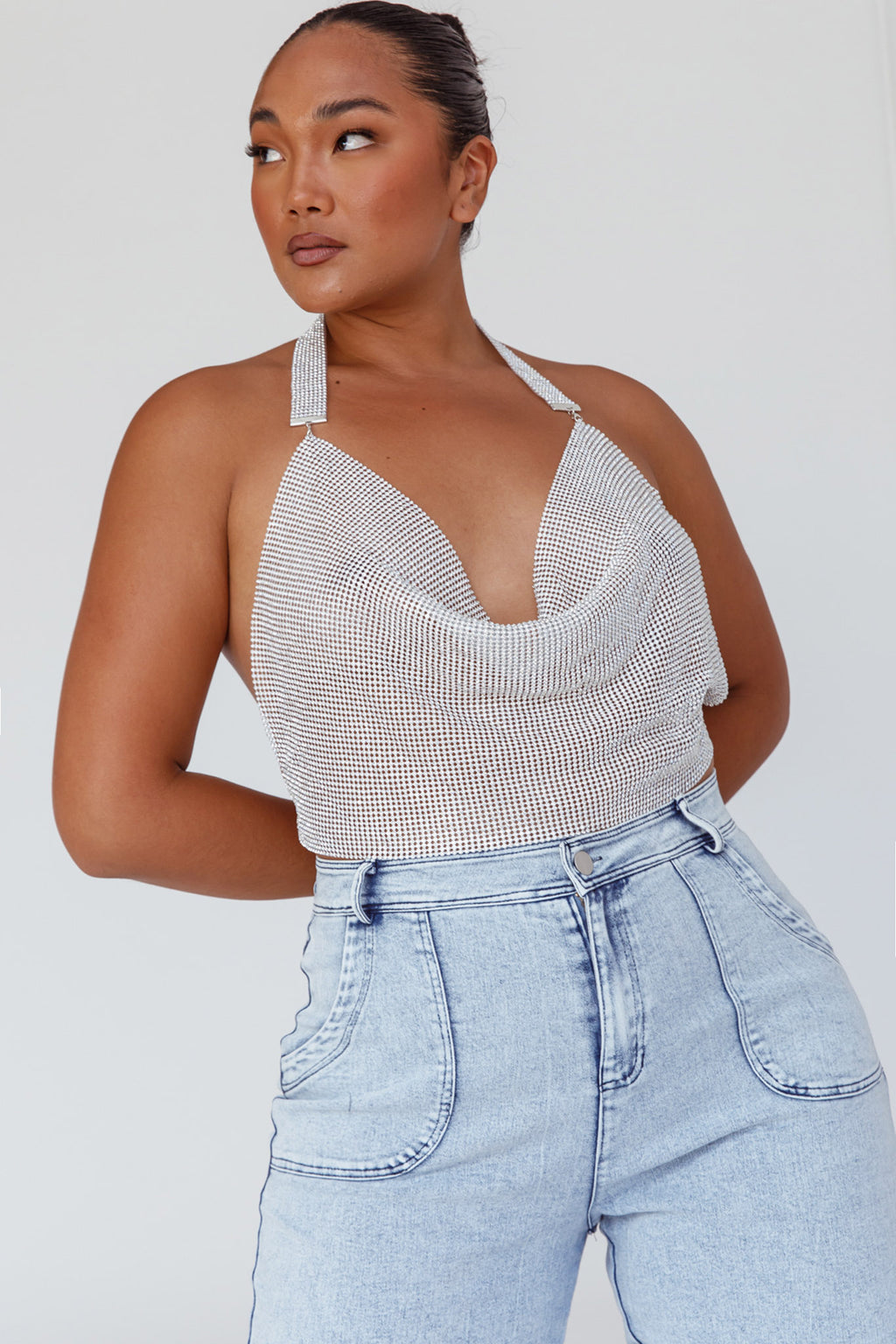 California Diamante Crop Vest Silver by Selfie Leslie Australia