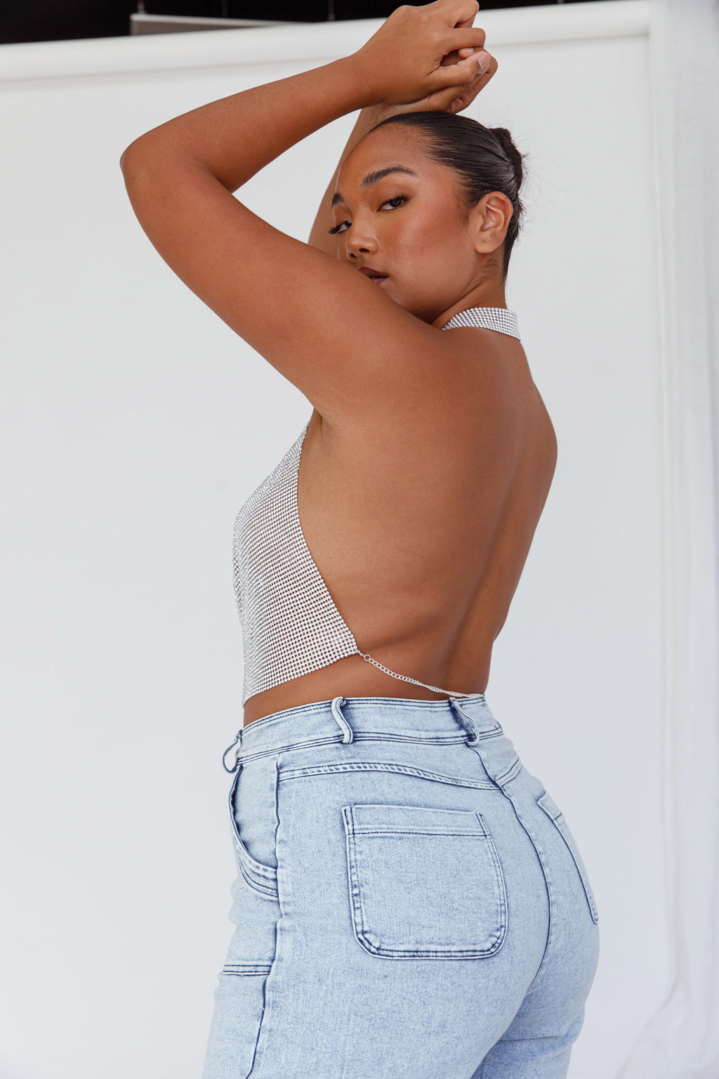 California Diamante Crop Vest Silver by Selfie Leslie Australia