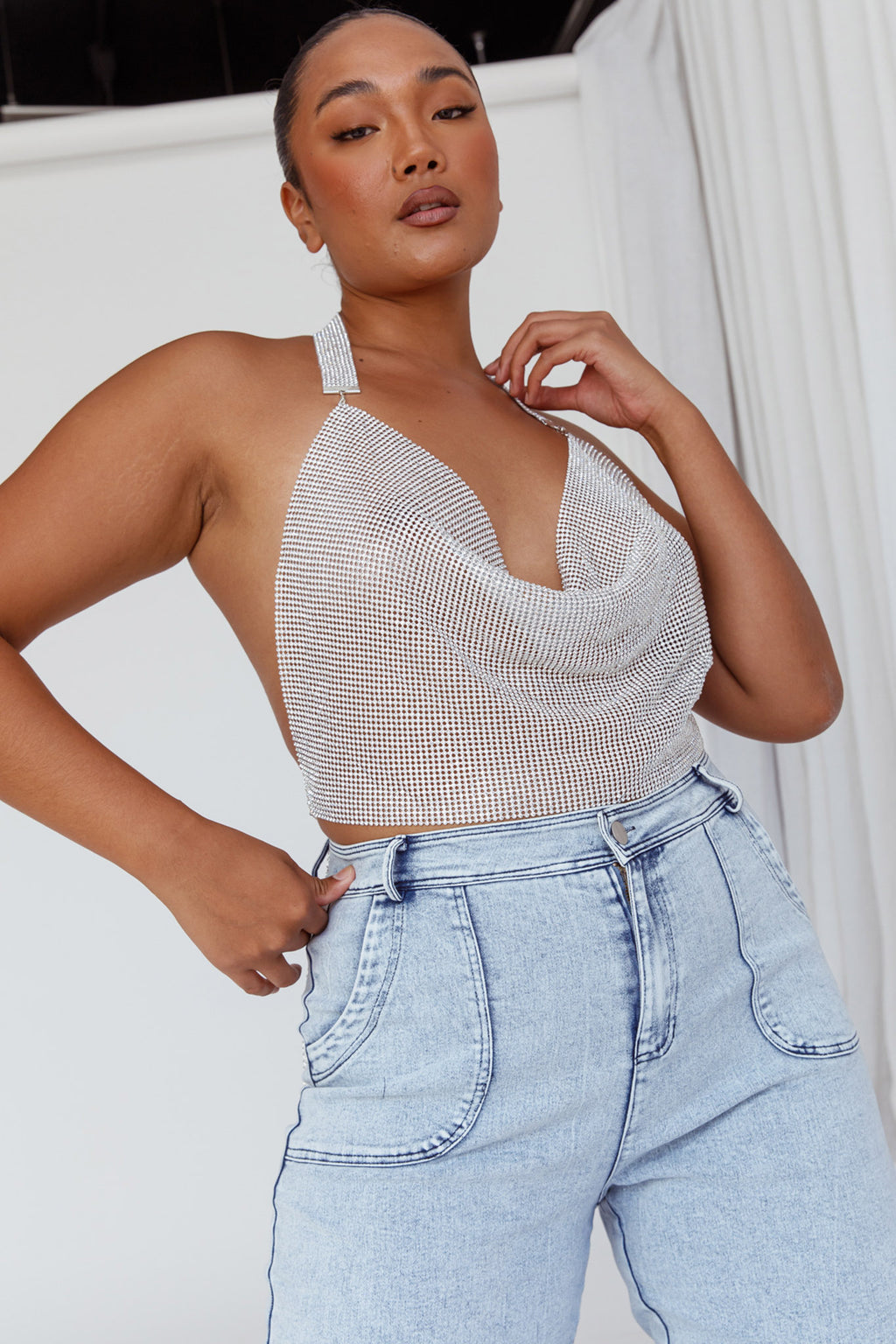 California Diamante Crop Vest Silver by Selfie Leslie Australia