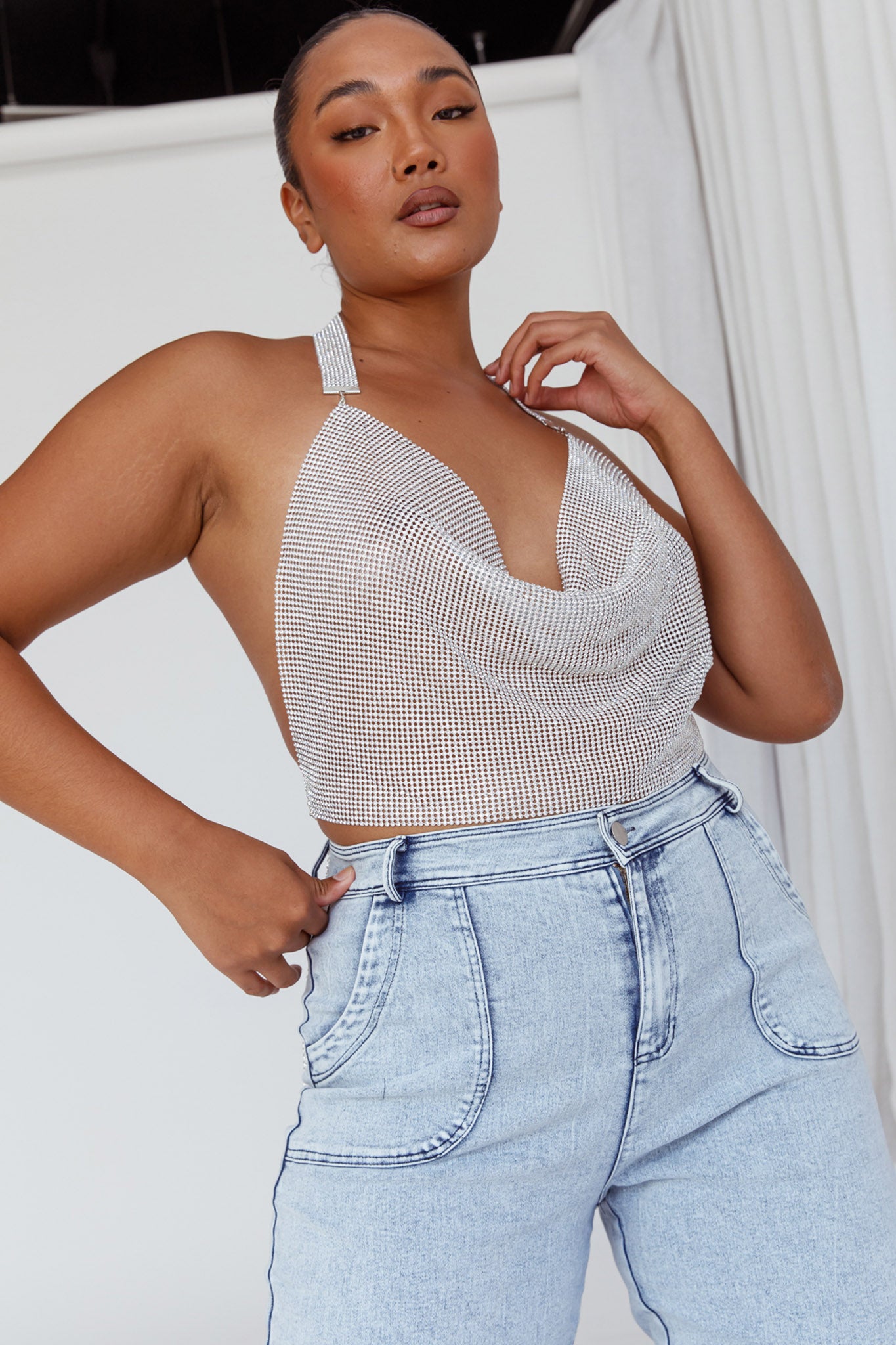 California Diamante Crop Vest Silver by Selfie Leslie Australia