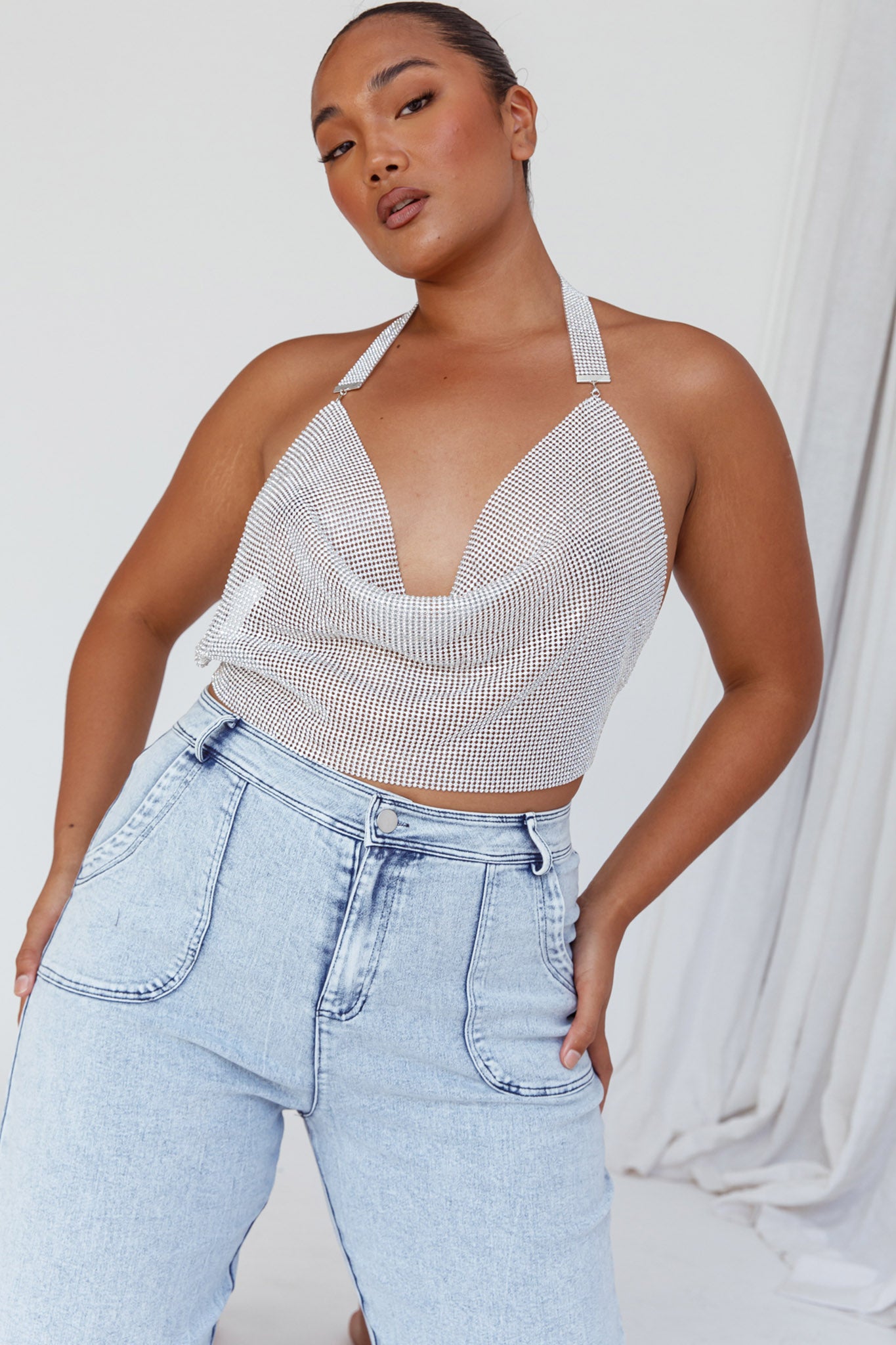 California Diamante Crop Vest Silver by Selfie Leslie Australia