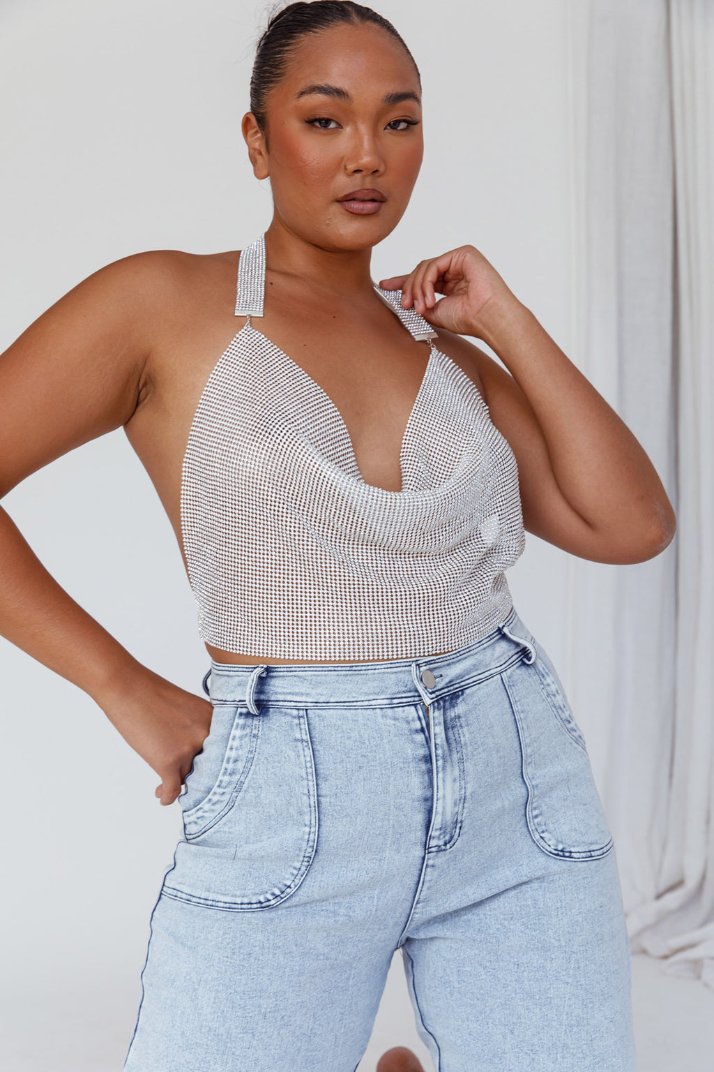 California Diamante Crop Vest Silver by Selfie Leslie Australia