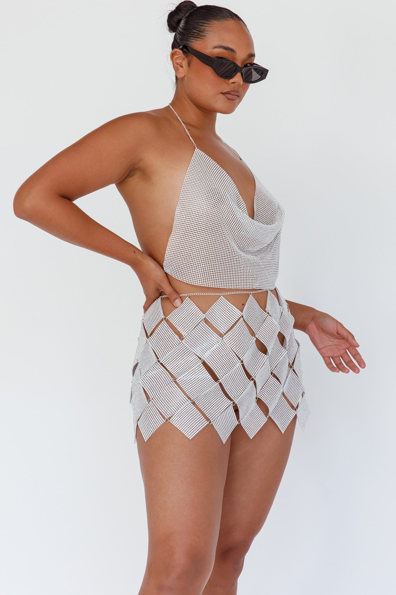 Vally Sequins Geometric Mini Skirt Silver by Selfie Leslie Australia