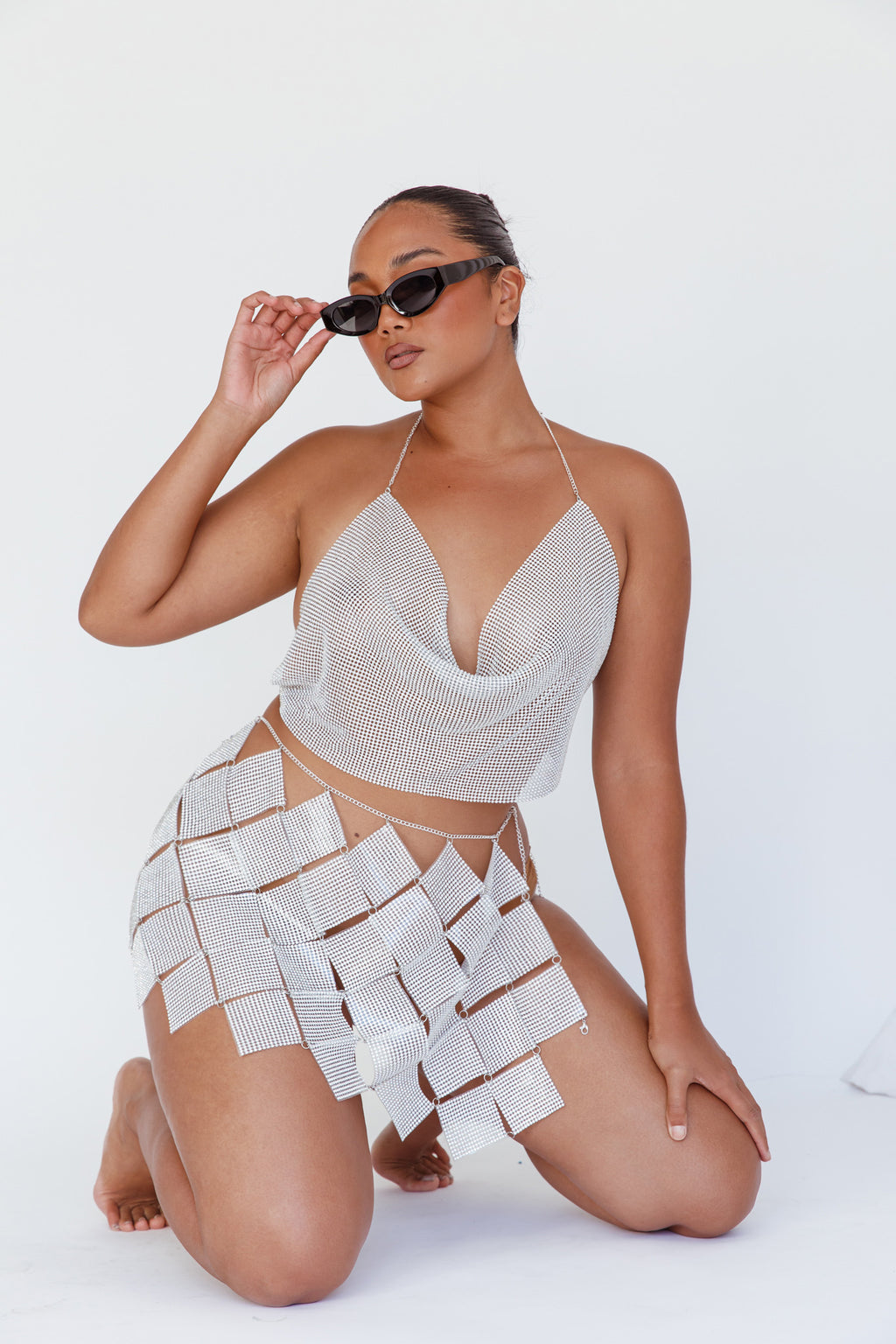 Vally Sequins Geometric Mini Skirt Silver by Selfie Leslie Australia