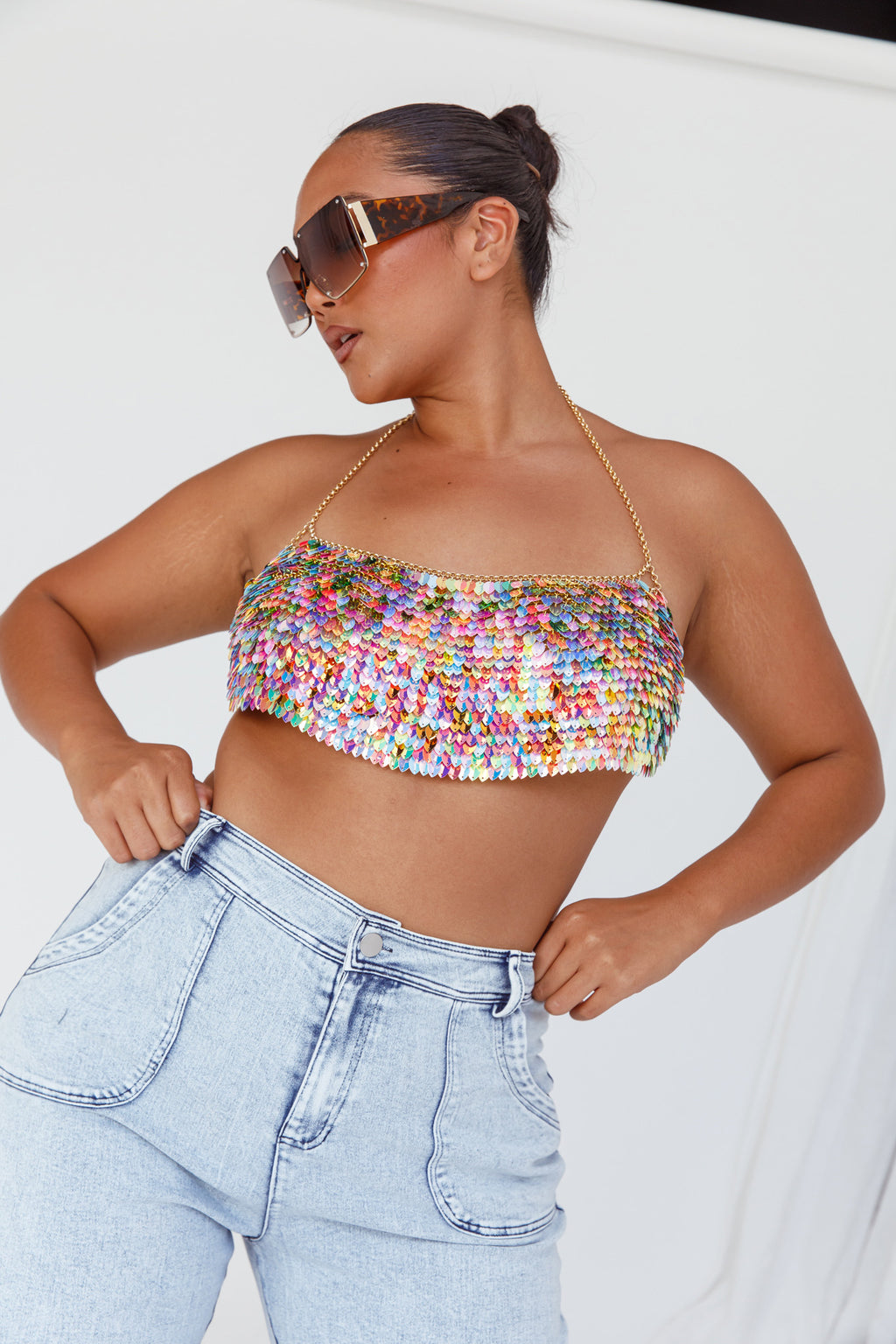 Aerys Holographic Dragon Scale Halter Chain Bralette by Selfie Leslie Australia