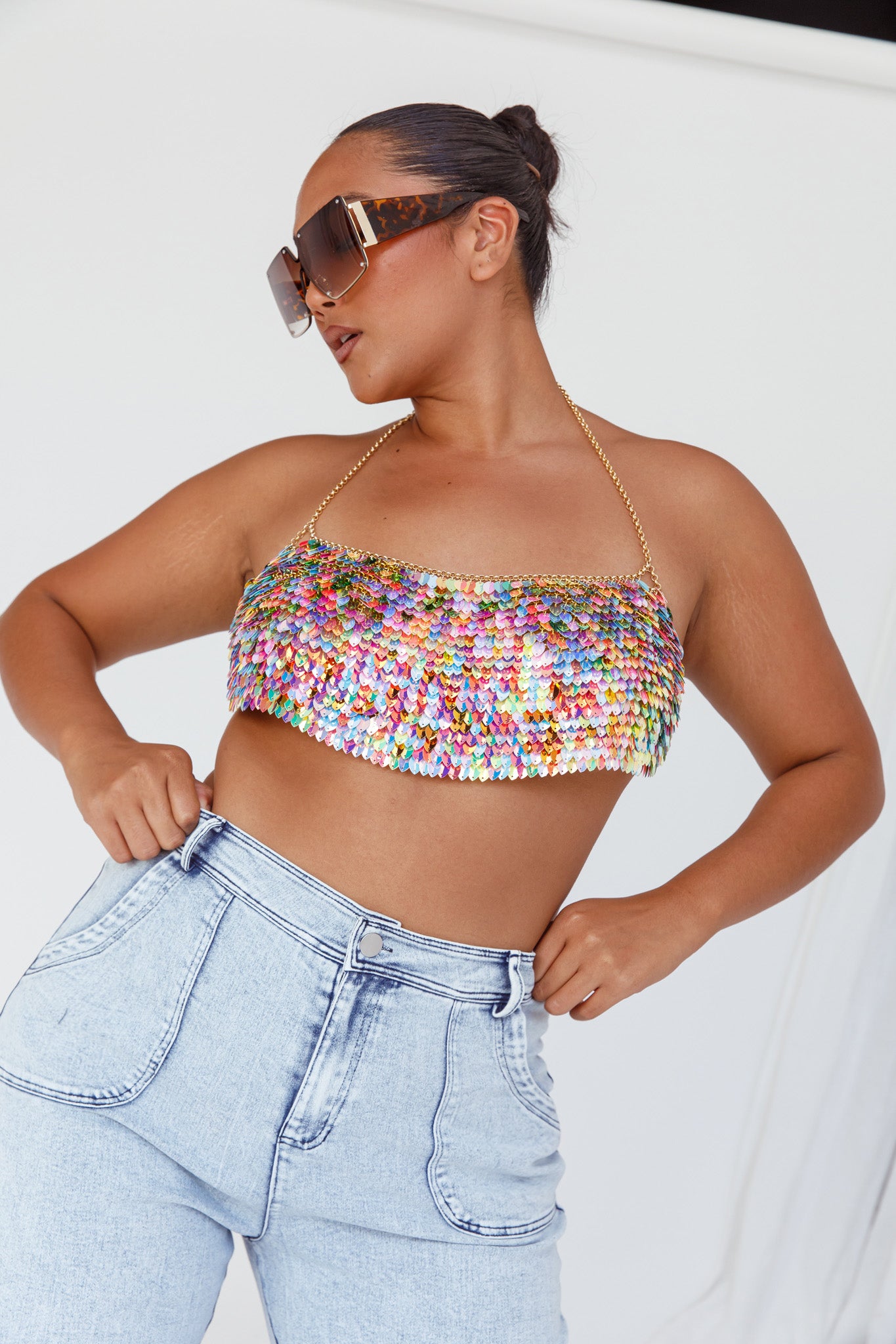 Aerys Holographic Dragon Scale Halter Chain Bralette by Selfie Leslie Australia