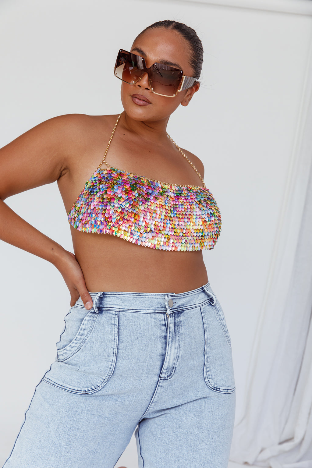 Aerys Holographic Dragon Scale Halter Chain Bralette by Selfie Leslie Australia