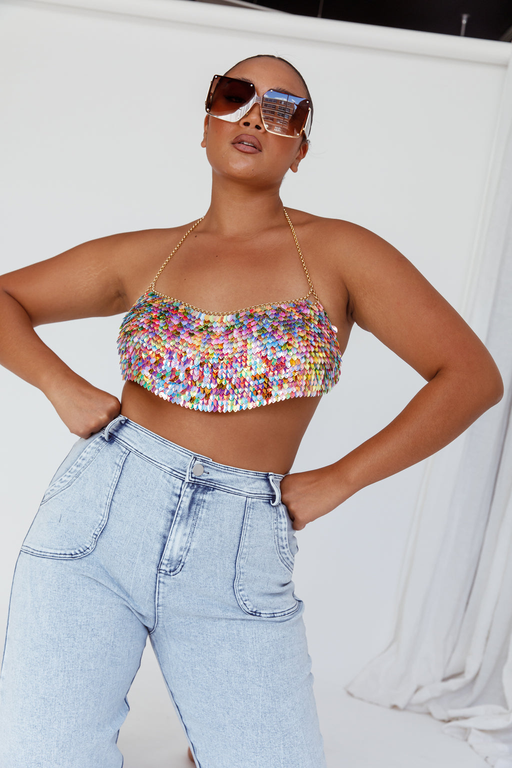 Aerys Holographic Dragon Scale Halter Chain Bralette by Selfie Leslie Australia