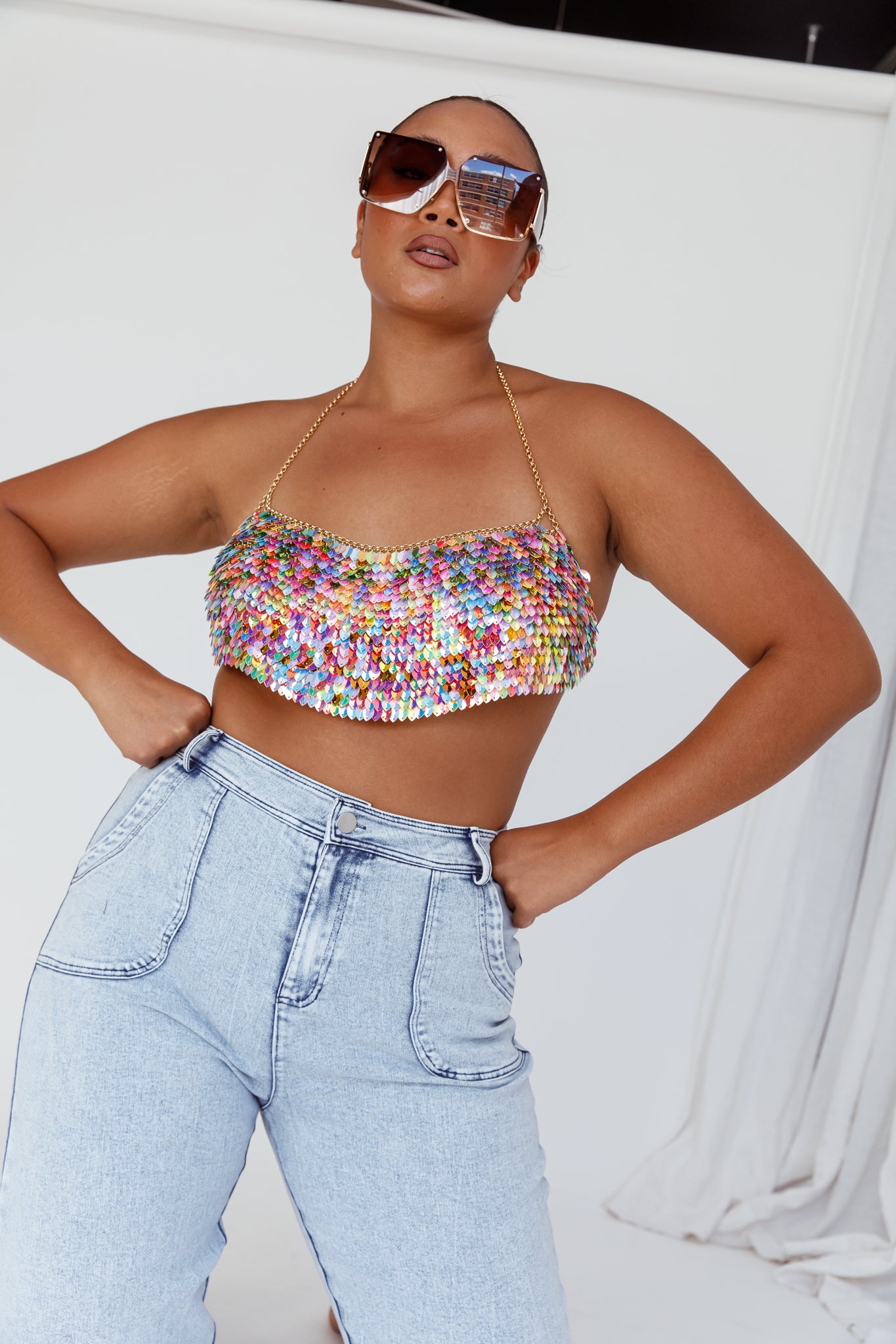 Aerys Holographic Dragon Scale Halter Chain Bralette by Selfie Leslie Australia