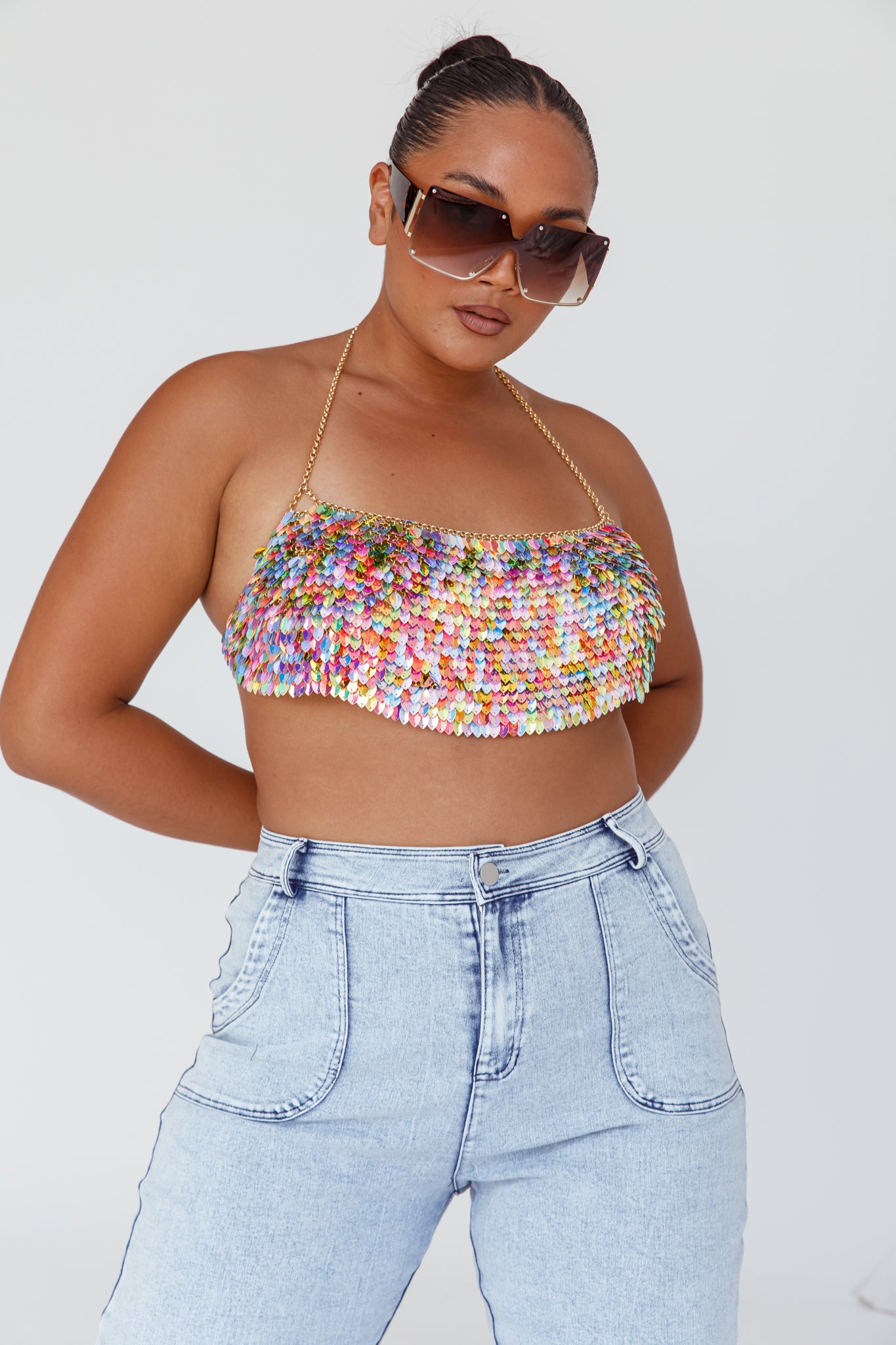 Aerys Holographic Dragon Scale Halter Chain Bralette by Selfie Leslie Australia