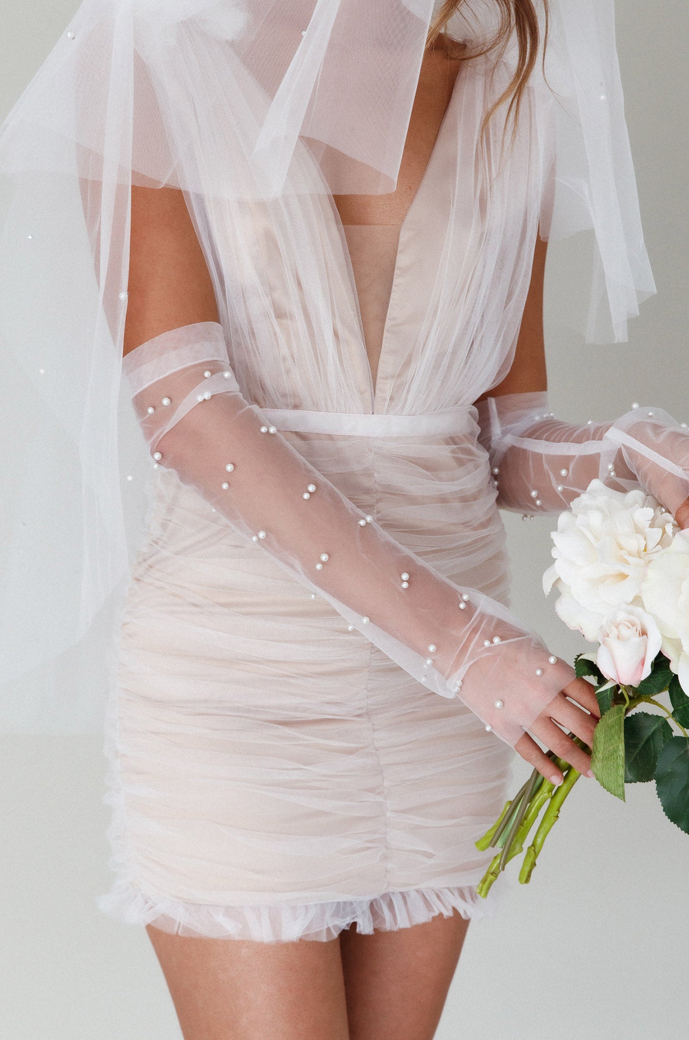 Only You Pearl Elbow Gloves Ivory by Selfie Leslie Australia