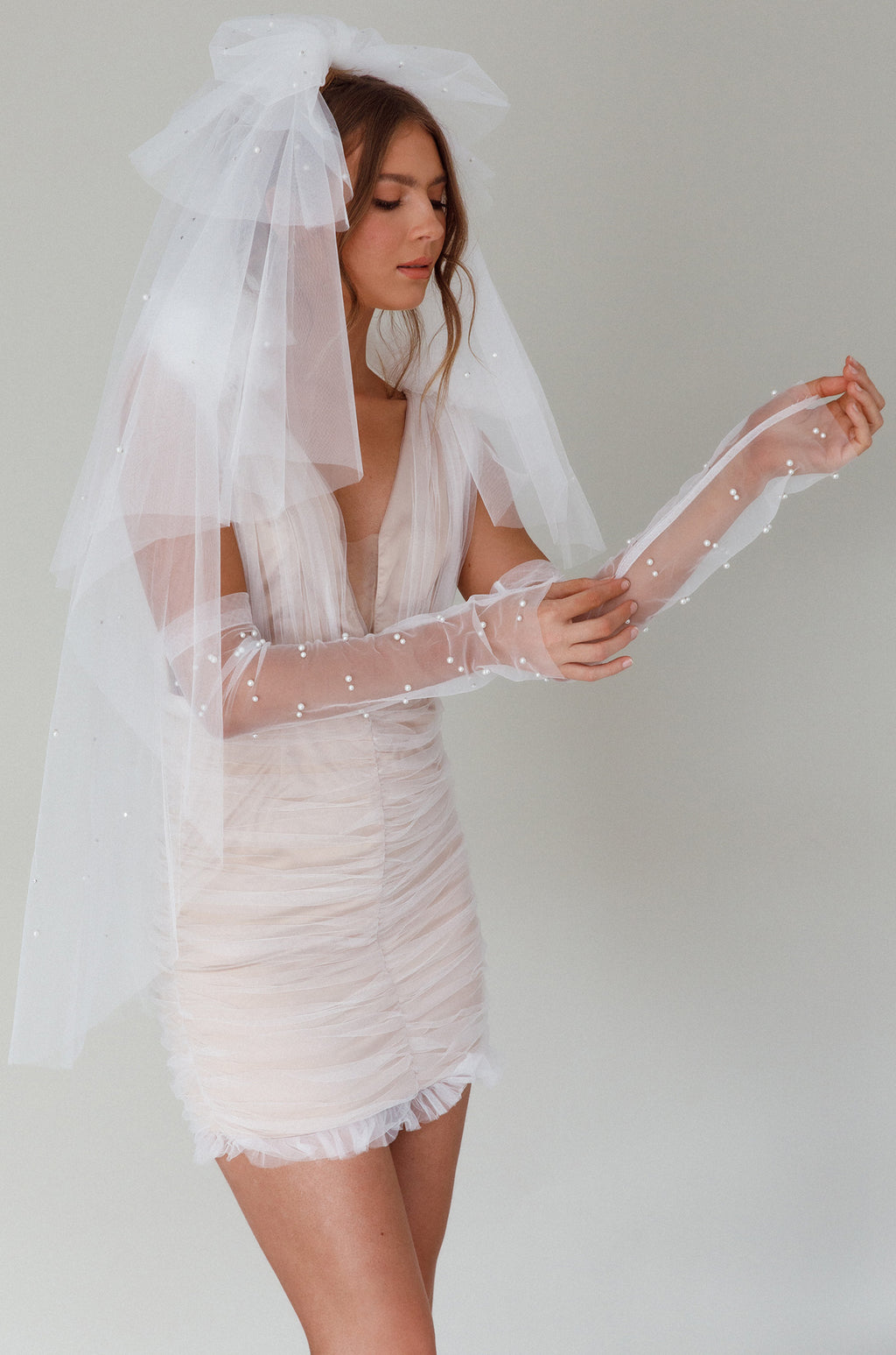 Only You Pearl Elbow Gloves Ivory by Selfie Leslie Australia