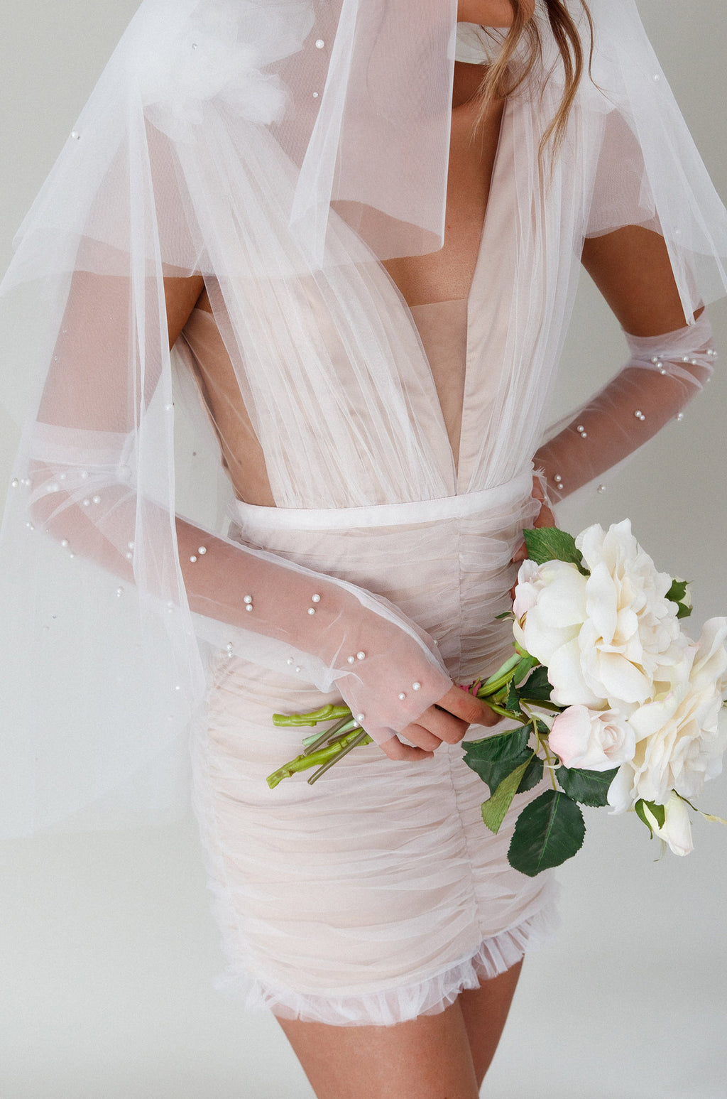 Only You Pearl Elbow Gloves Ivory by Selfie Leslie Australia