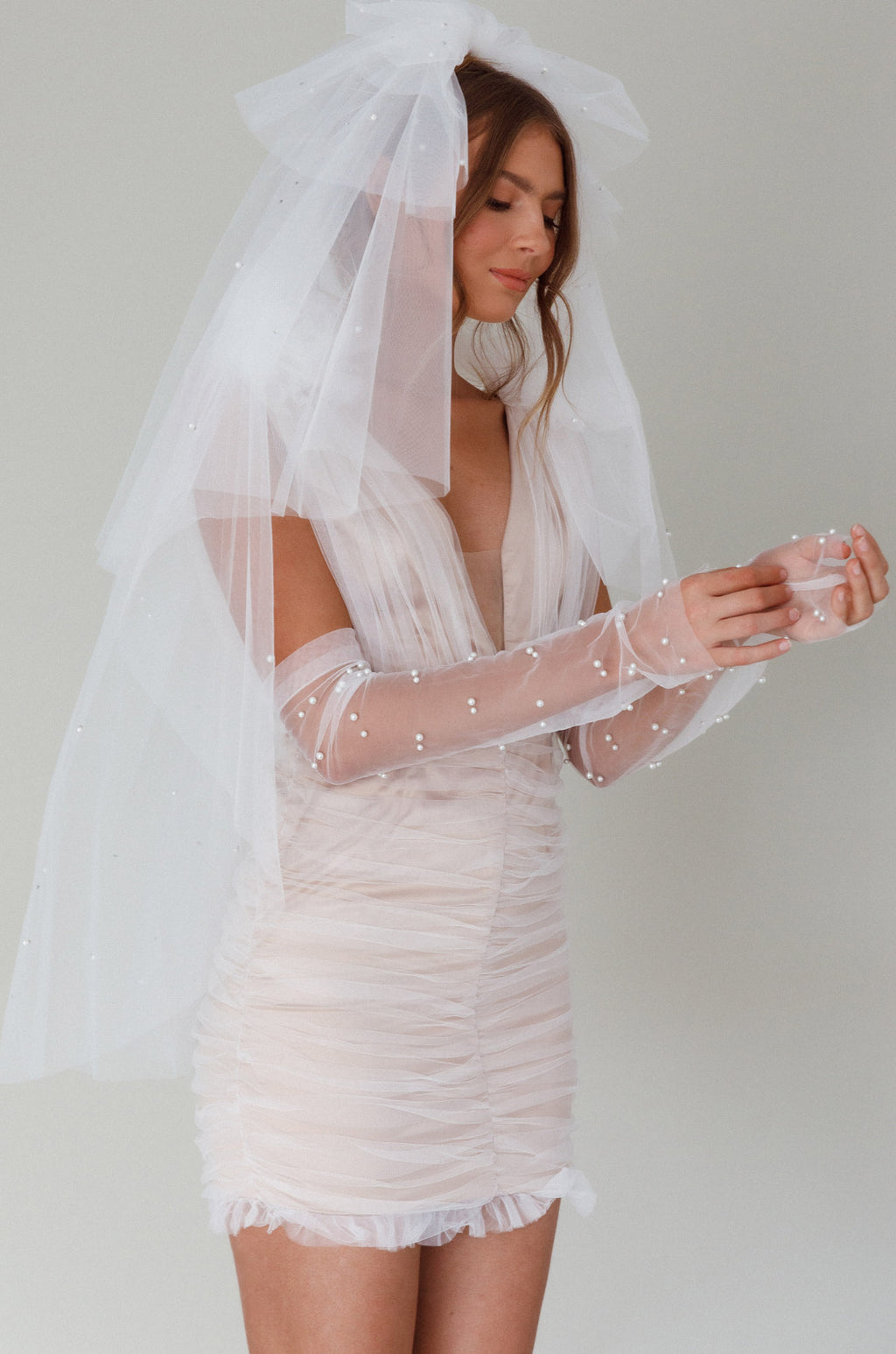 Only You Pearl Elbow Gloves Ivory by Selfie Leslie Australia