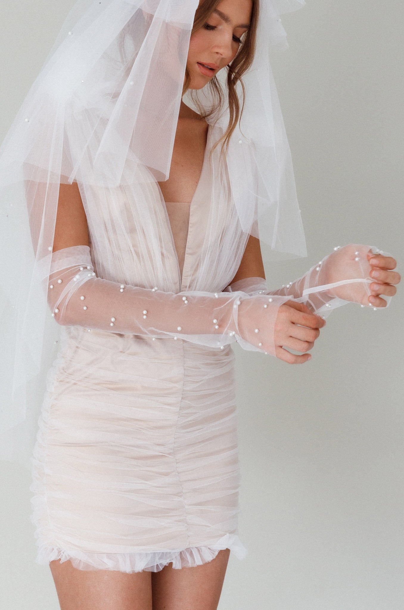 Only You Pearl Elbow Gloves Ivory by Selfie Leslie Australia