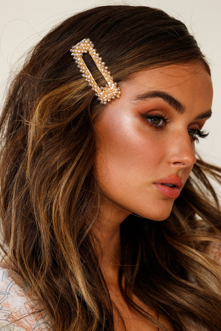 Maisy Beaded Oversized Rectangle Barrette Champagne by Selfie Leslie