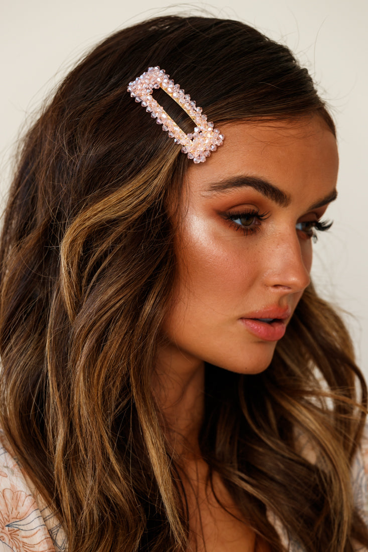Maisy Beaded Oversized Rectangle Barrette Pink by Selfie Leslie