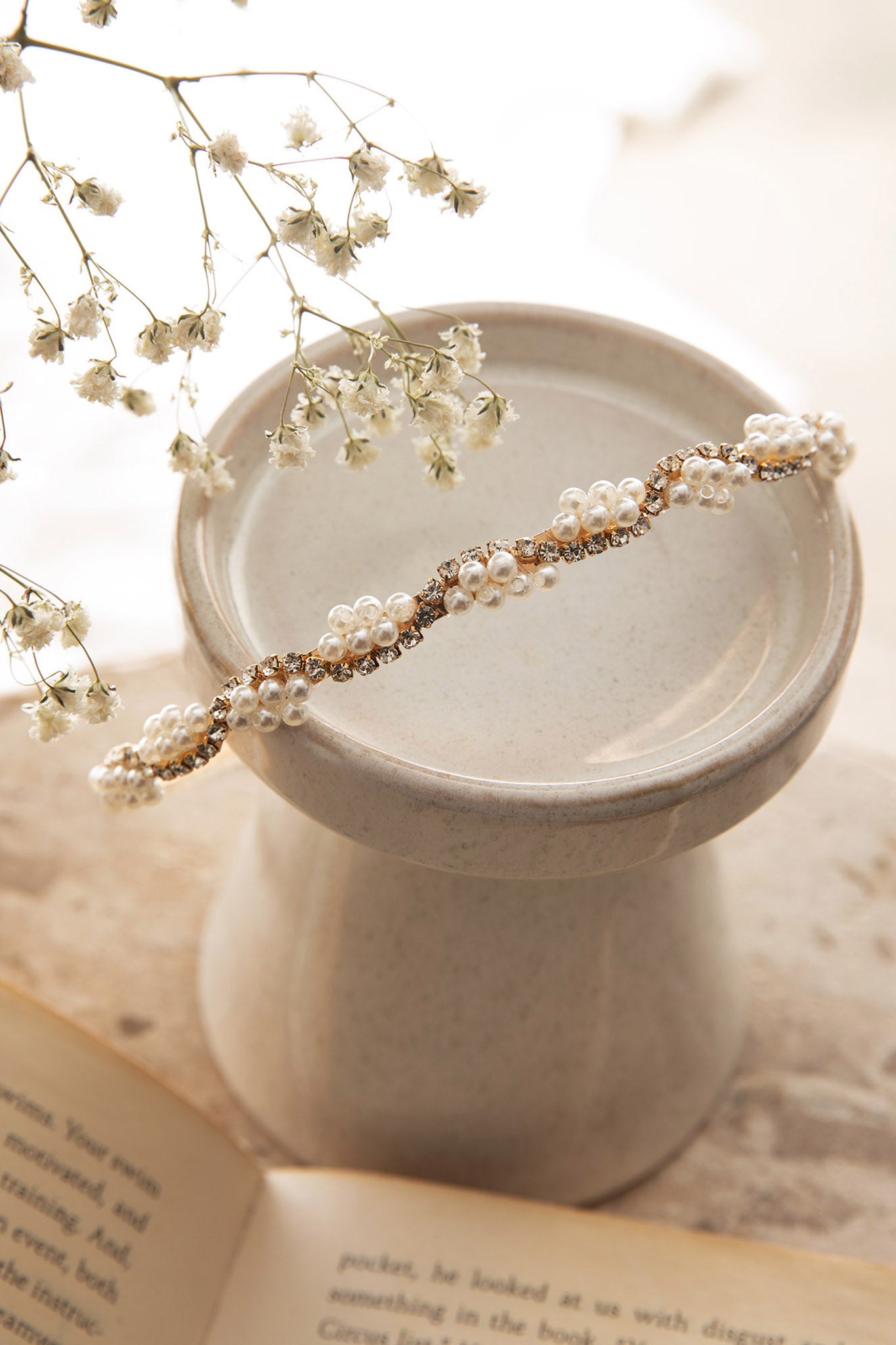 Adelina Pearl & Diamante Thin Headband White by Selfie Leslie
