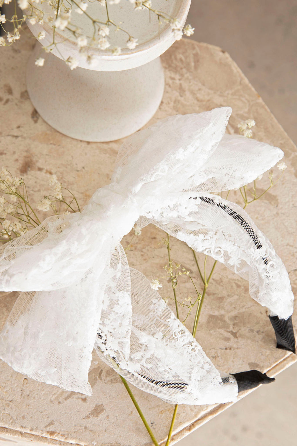 Alice Lace Bow Headband White by Selfie Leslie