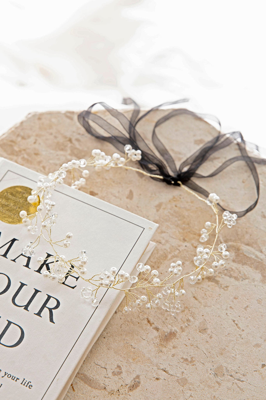 Enchanted Pearl & Crystal Wire Headband Gold by Selfie Leslie