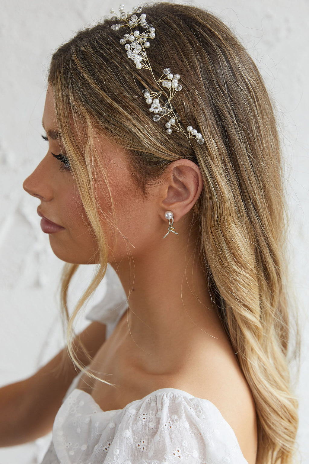 Enchanted Pearl & Crystal Wire Headband Gold by Selfie Leslie