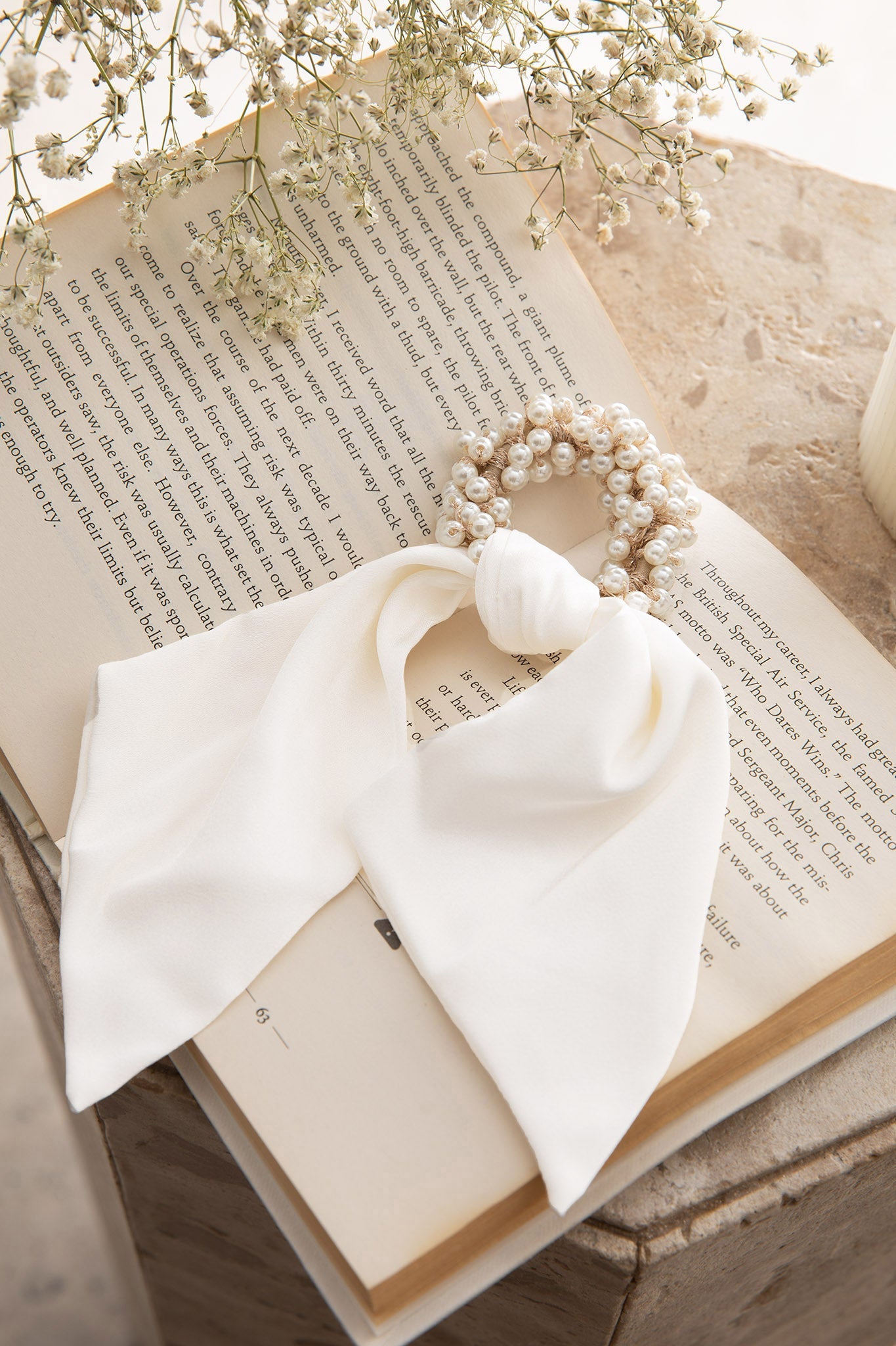 Carina Pearl & Satin Bow Hair Tie White by Selfie Leslie