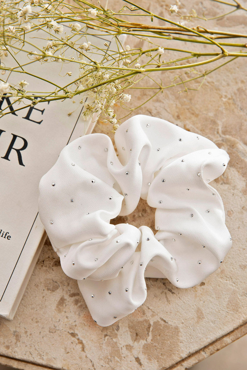 City Lights Embellished Scrunchie White by Selfie Leslie
