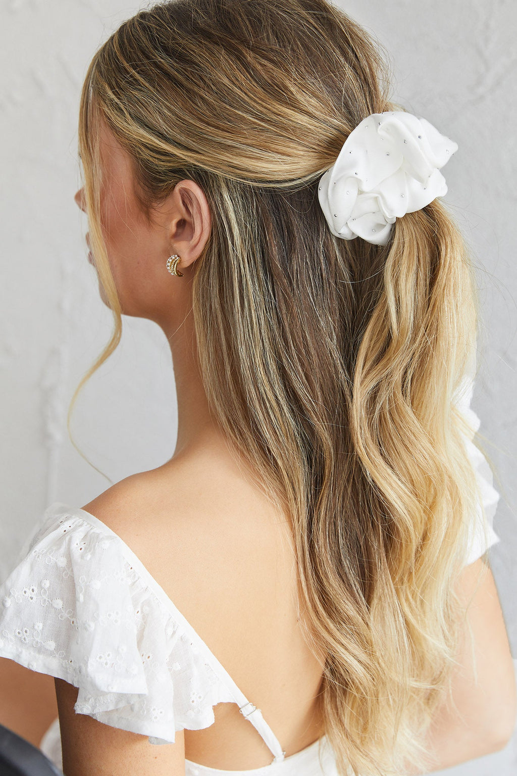 City Lights Embellished Scrunchie White by Selfie Leslie