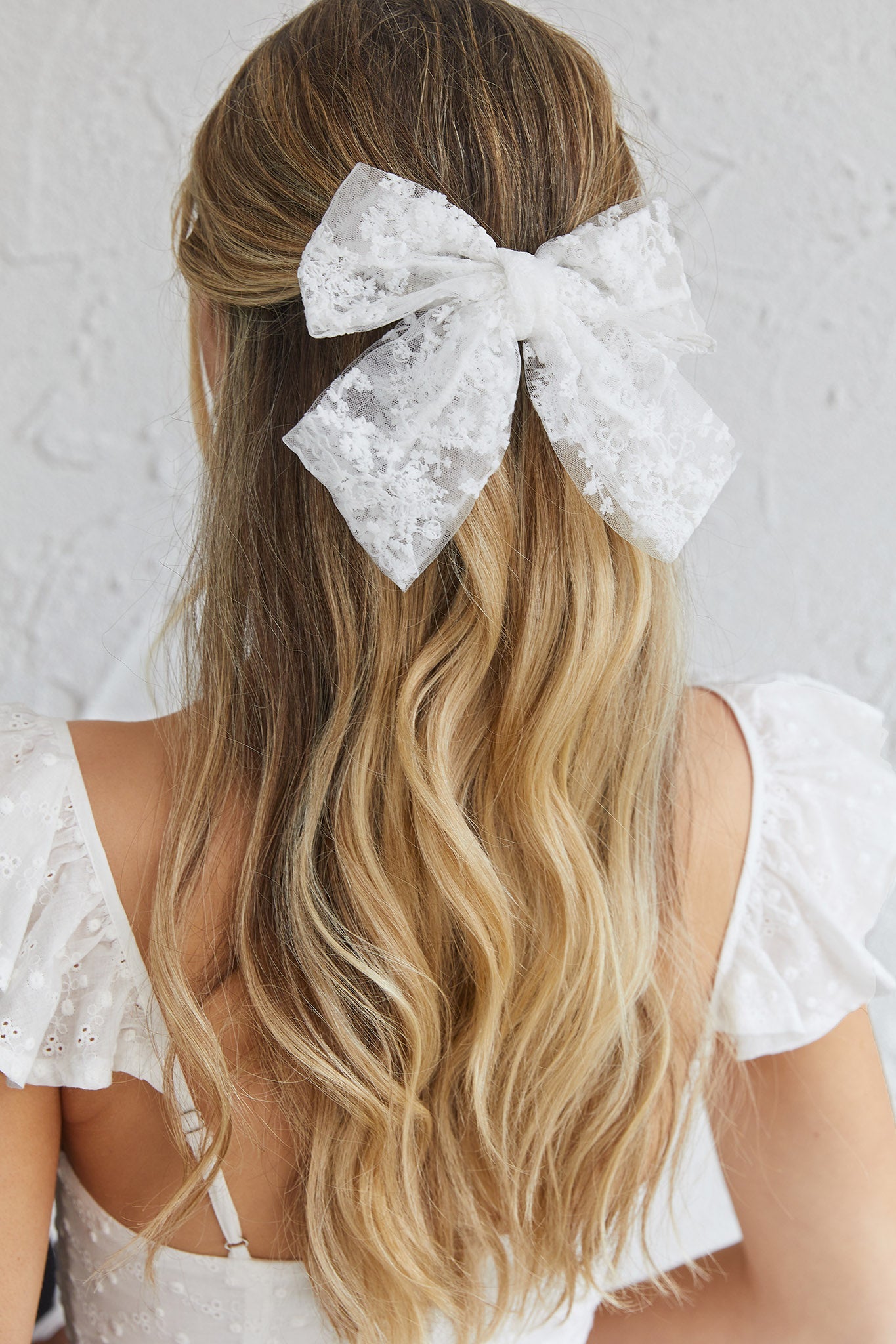 Belle Lace Bow Barrette Clip White by Selfie Leslie