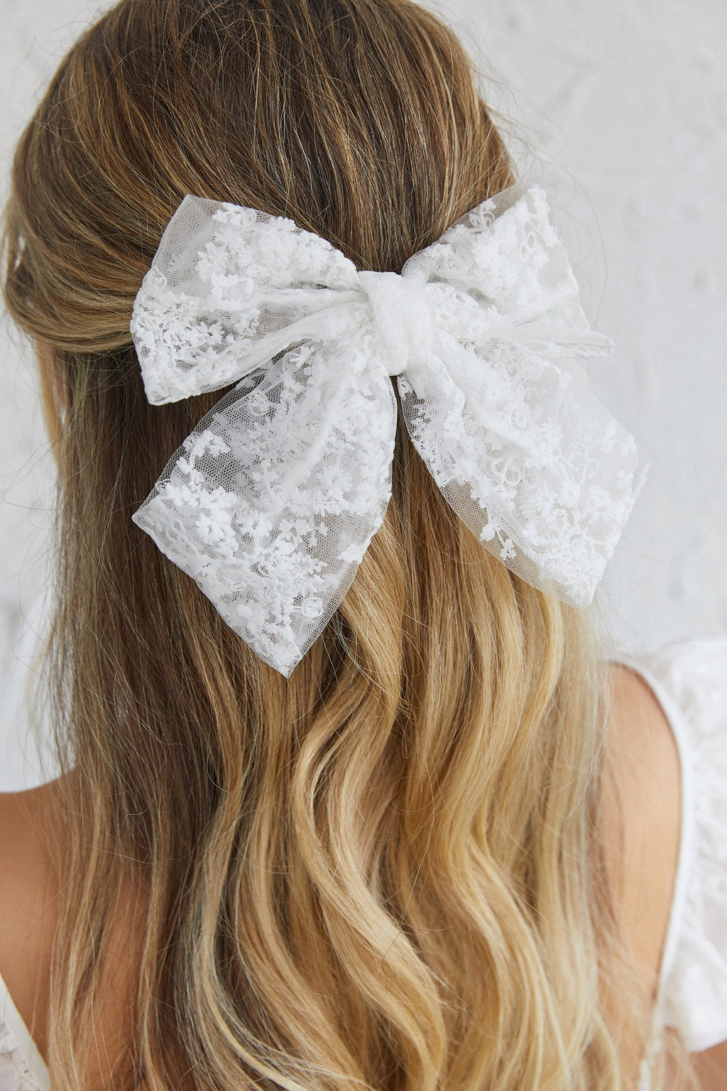 Belle Lace Bow Barrette Clip White by Selfie Leslie