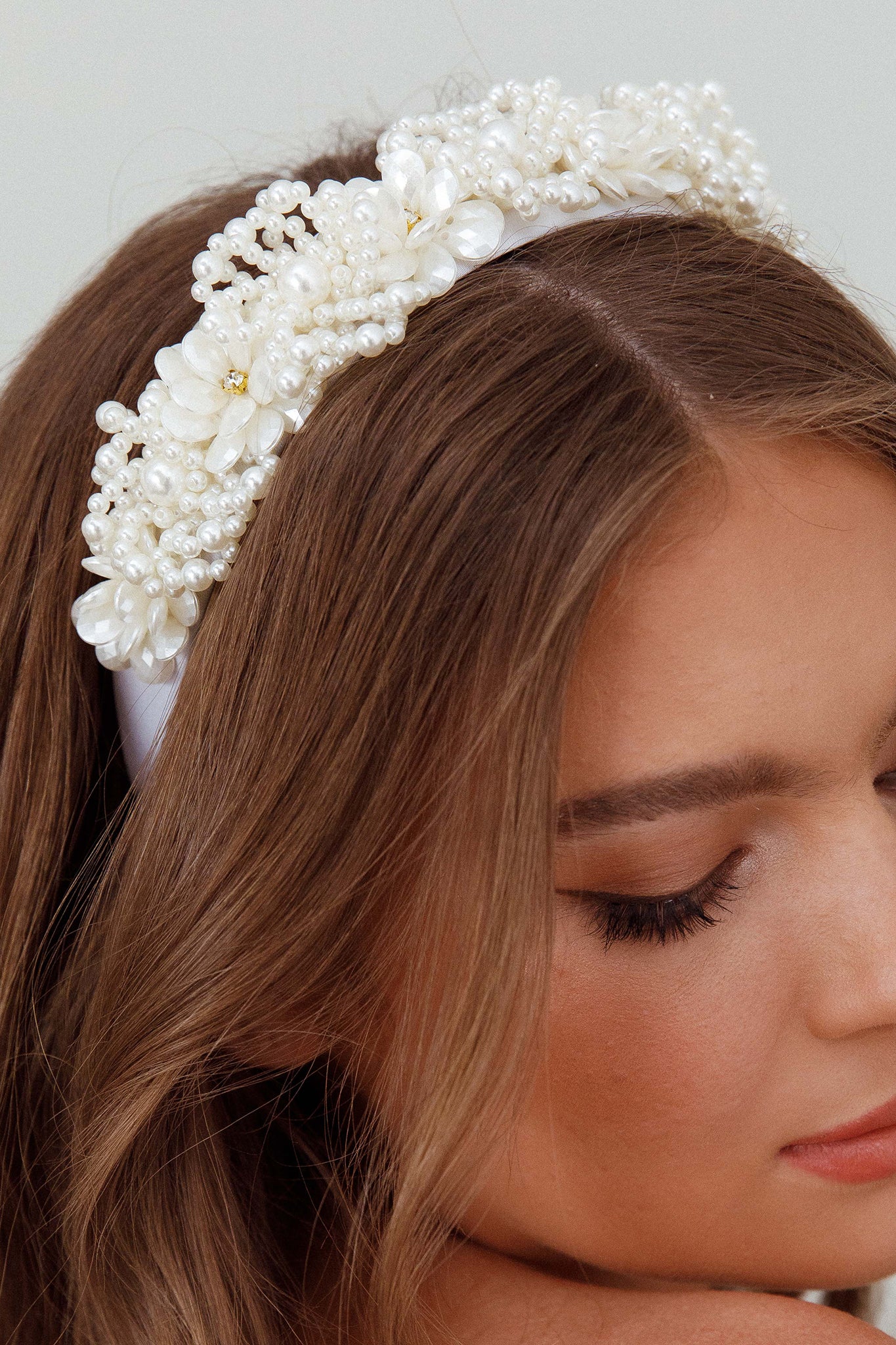 Floral Pearl Wide Headband White by Selfie Leslie Australia