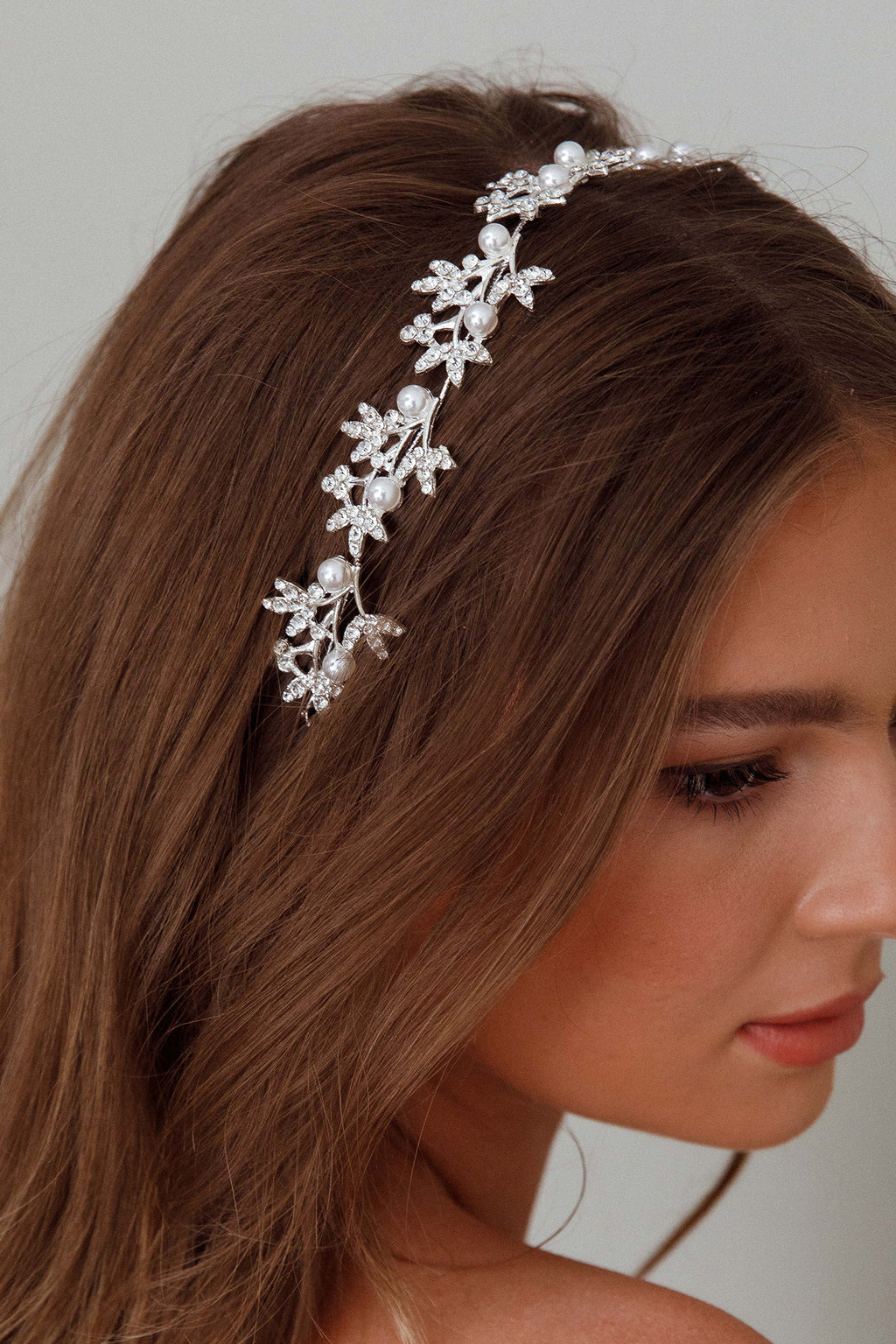 Leaves & Pearl Wire Headband Silver by Selfie Leslie Australia