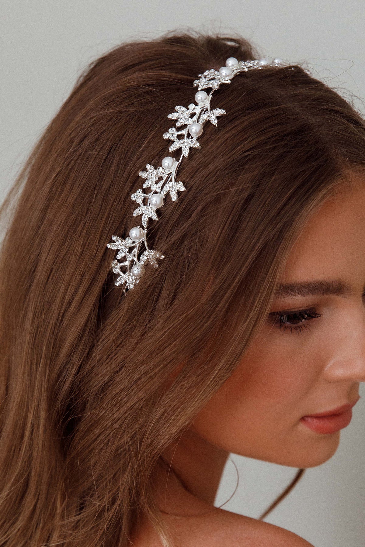 Leaves & Pearl Wire Headband Silver by Selfie Leslie Australia