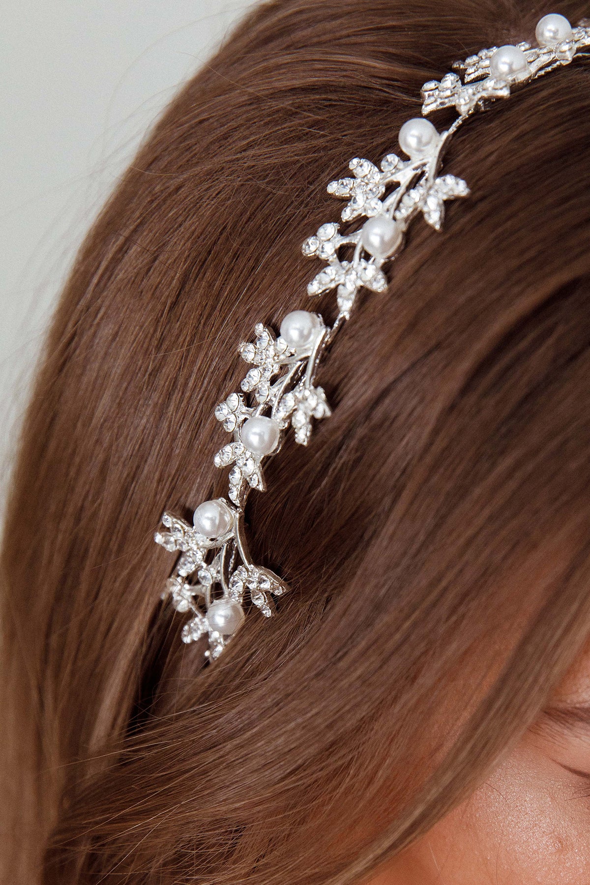 Leaves & Pearl Wire Headband Silver by Selfie Leslie Australia