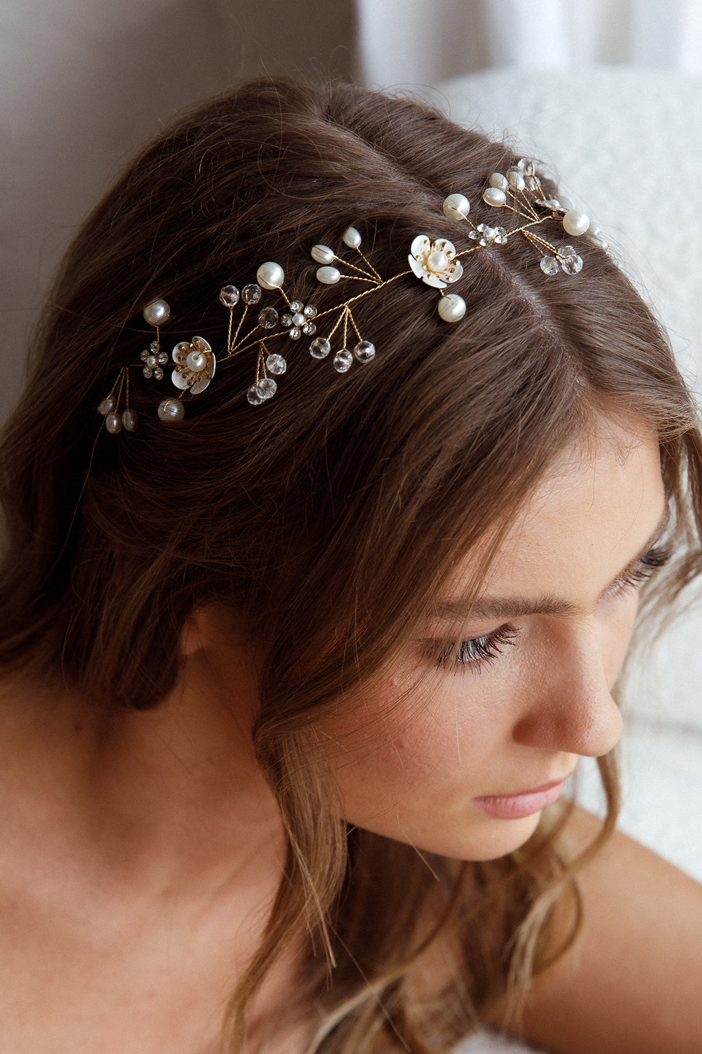 Flower & Pearl Wire Headband Gold by Selfie Leslie Australia