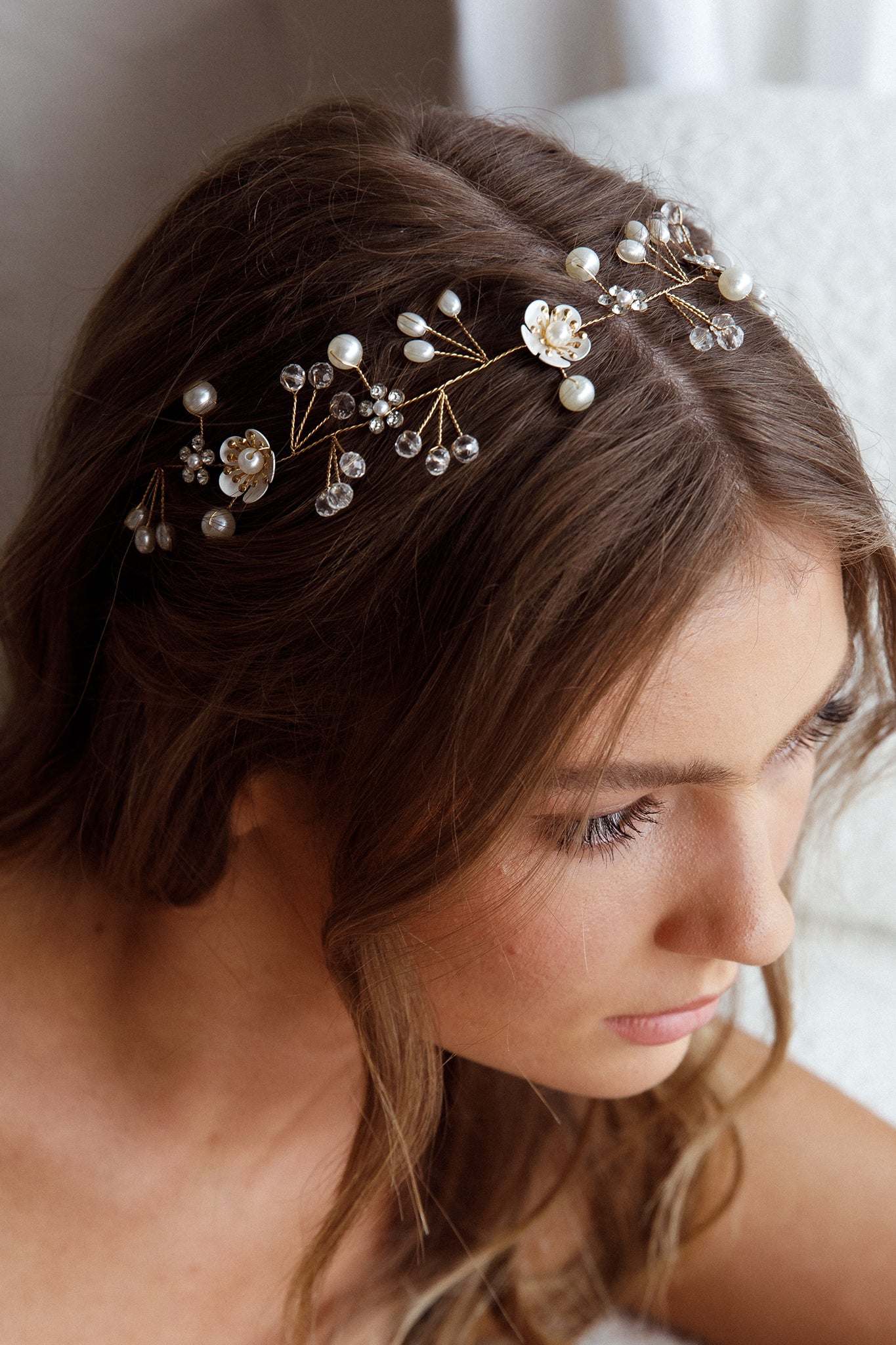 Flower & Pearl Wire Headband Gold by Selfie Leslie Australia