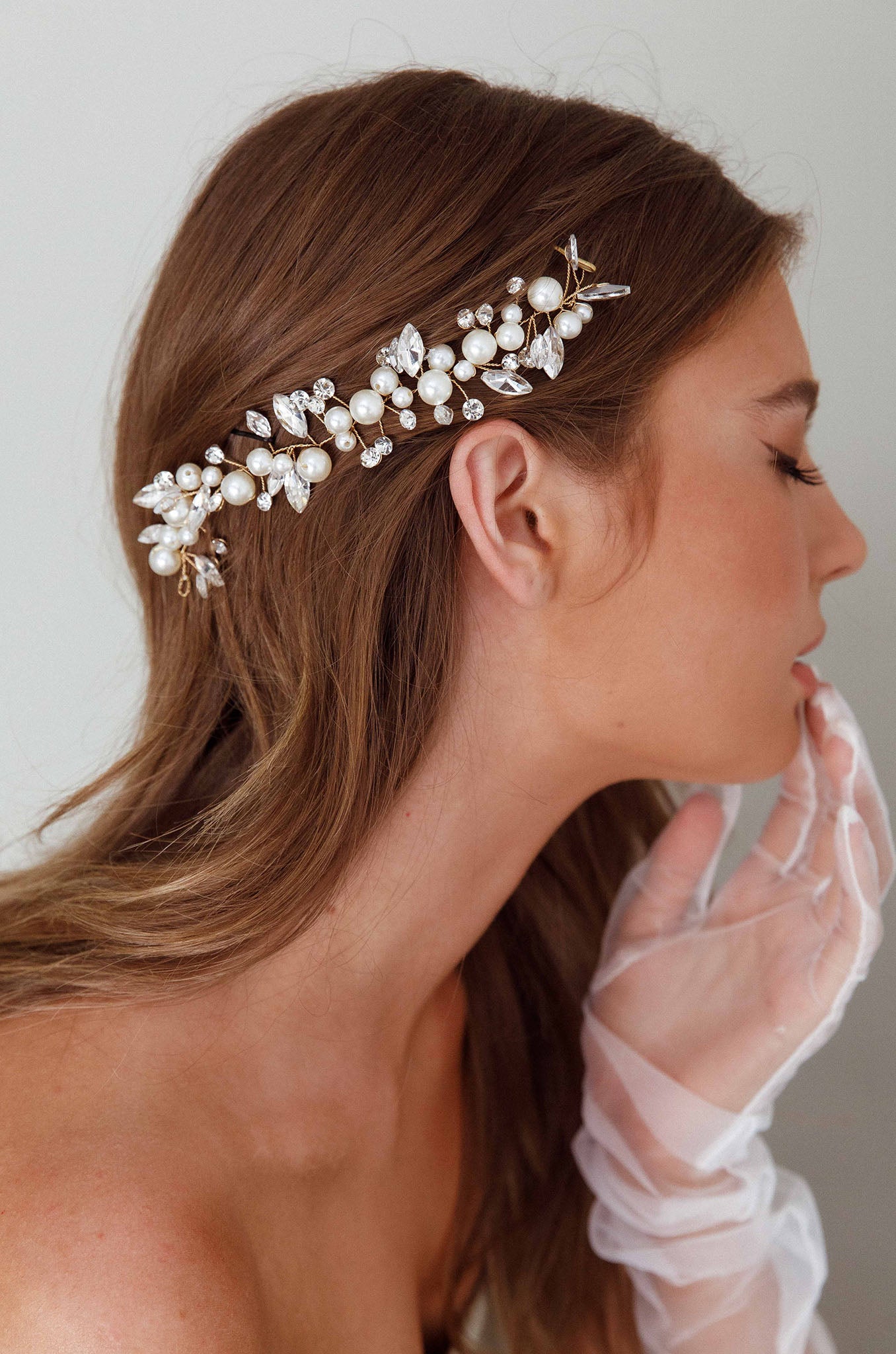 Artemis Pearl & Crystal Hair Pin Gold by Selfie Leslie Australia