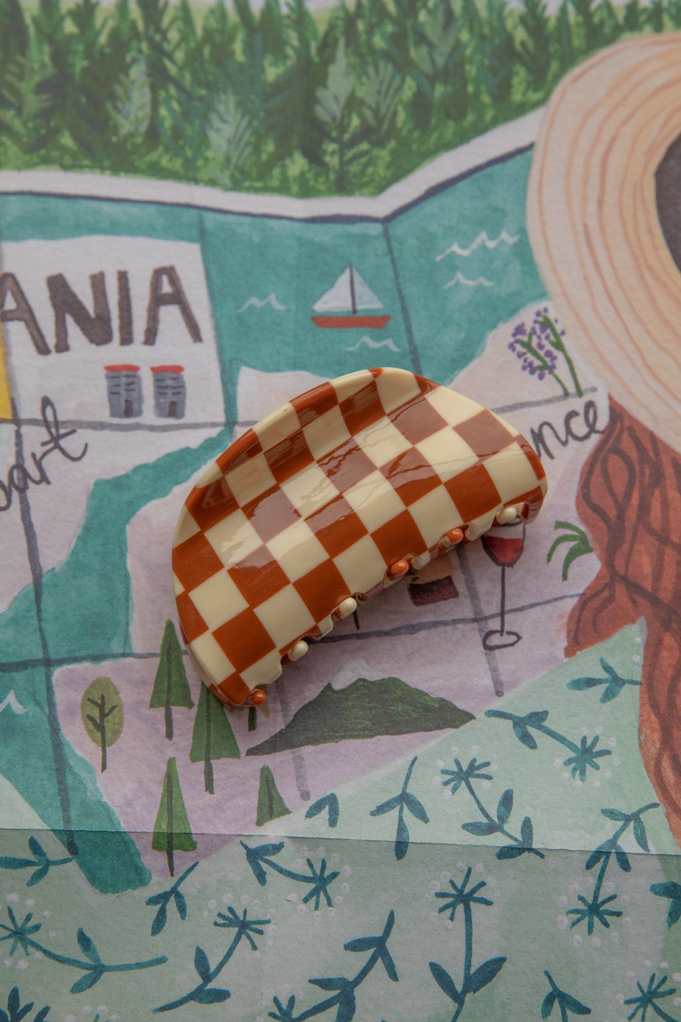 Kitsch Checkered Hair Clip Brown by Selfie Leslie Australia