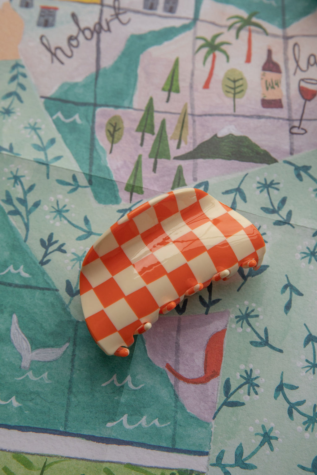 Kitsch Checkered Hair Clip Orange by Selfie Leslie Australia