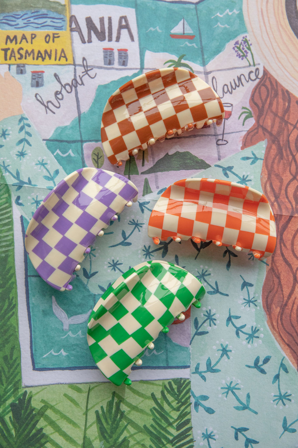 Kitsch Checkered Hair Clip Purple by Selfie Leslie Australia
