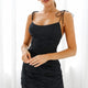 Arlo Ruched Front String-Tie Shoulder Mini Dress Black