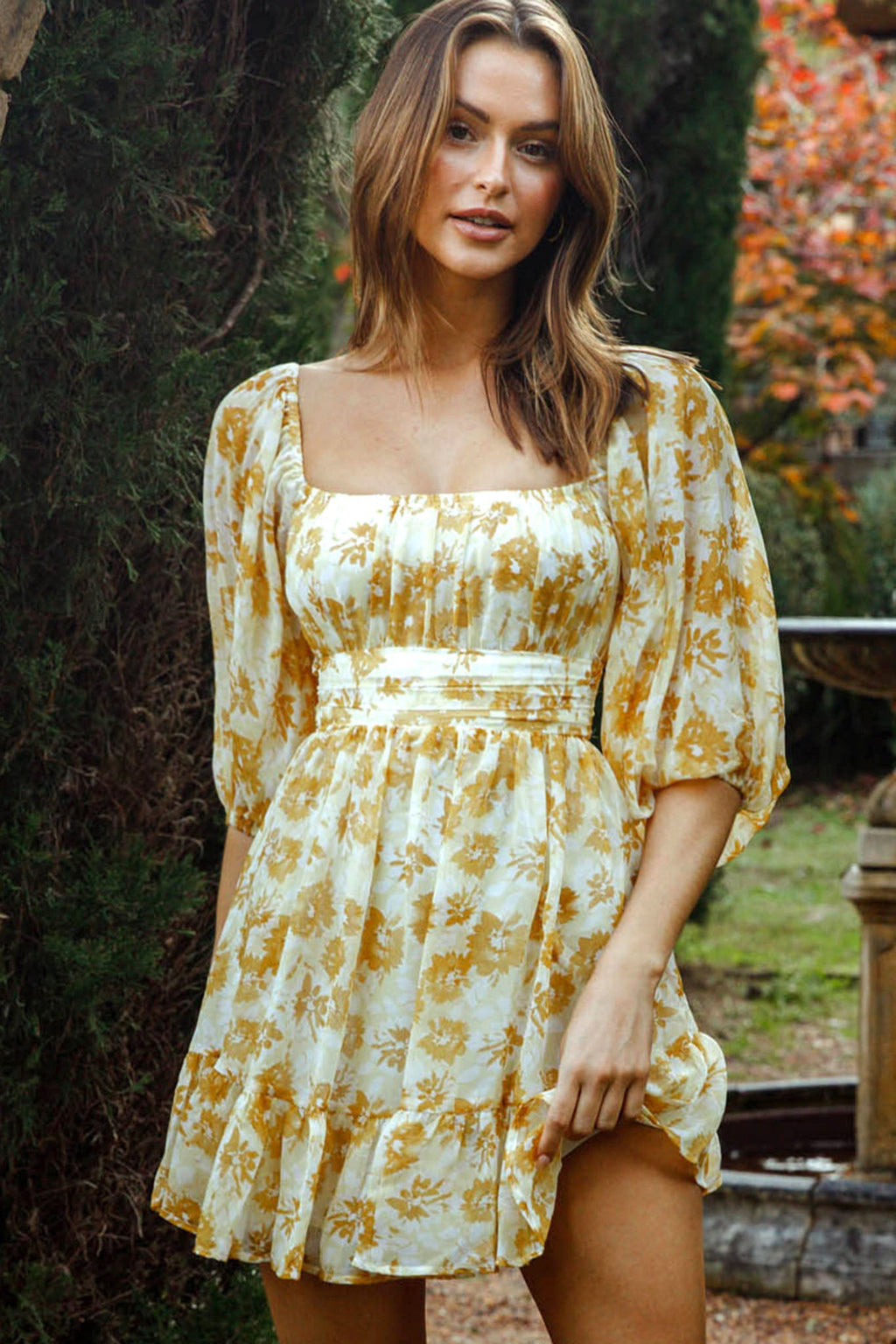 Abby Off-Shoulder Tie-Up Back Dress Floral Print Yellow by Selfie Leslie
