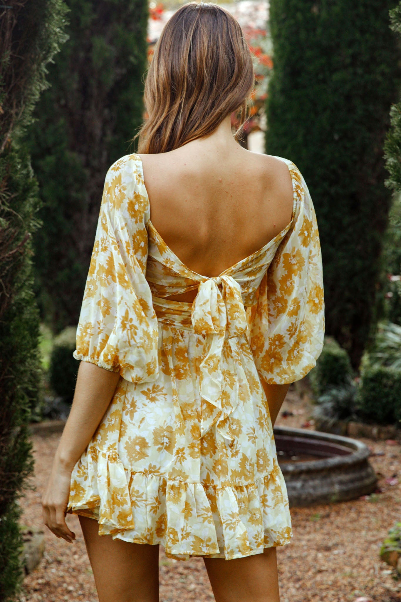 Abby Off-Shoulder Tie-Up Back Dress Floral Print Yellow by Selfie Leslie