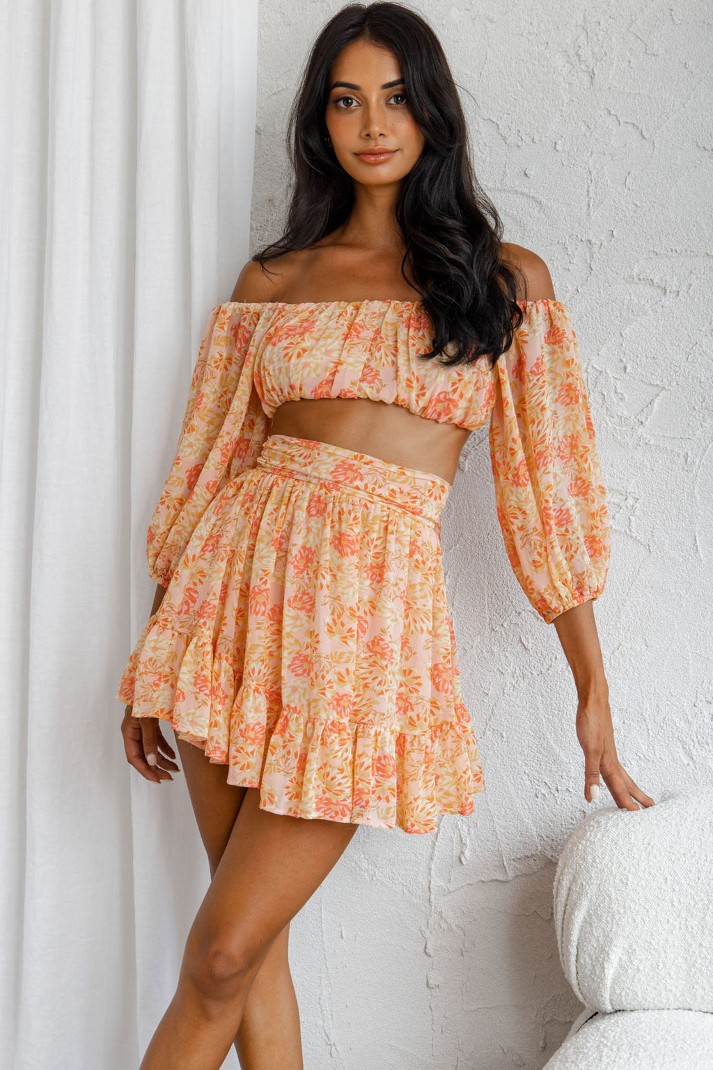 Abby Waistband A-Line Ruffle Hem Skirt Floral Print Pink by Selfie Leslie