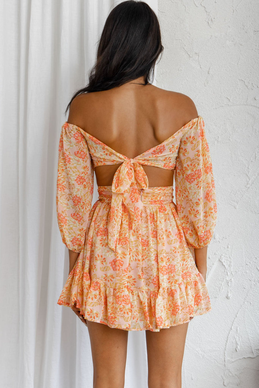 Abby Off-Shoulder Tie-Up Back Crop Top Floral Print Pink by Selfie Leslie