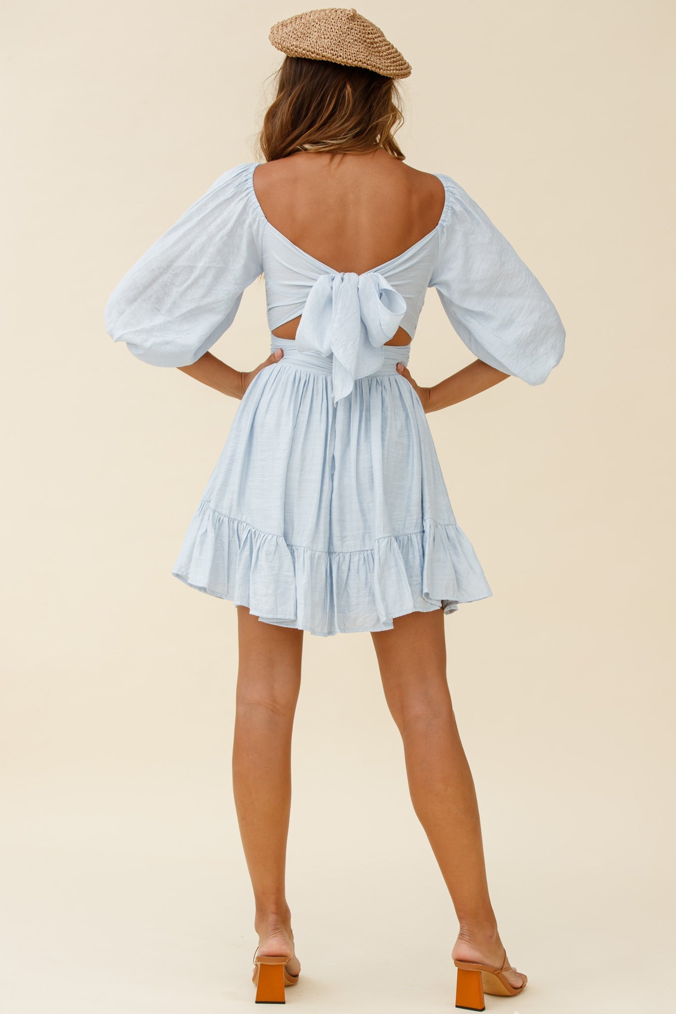 Abby Off-Shoulder Tie-Up Back Dress Steel Blue by Selfie Leslie